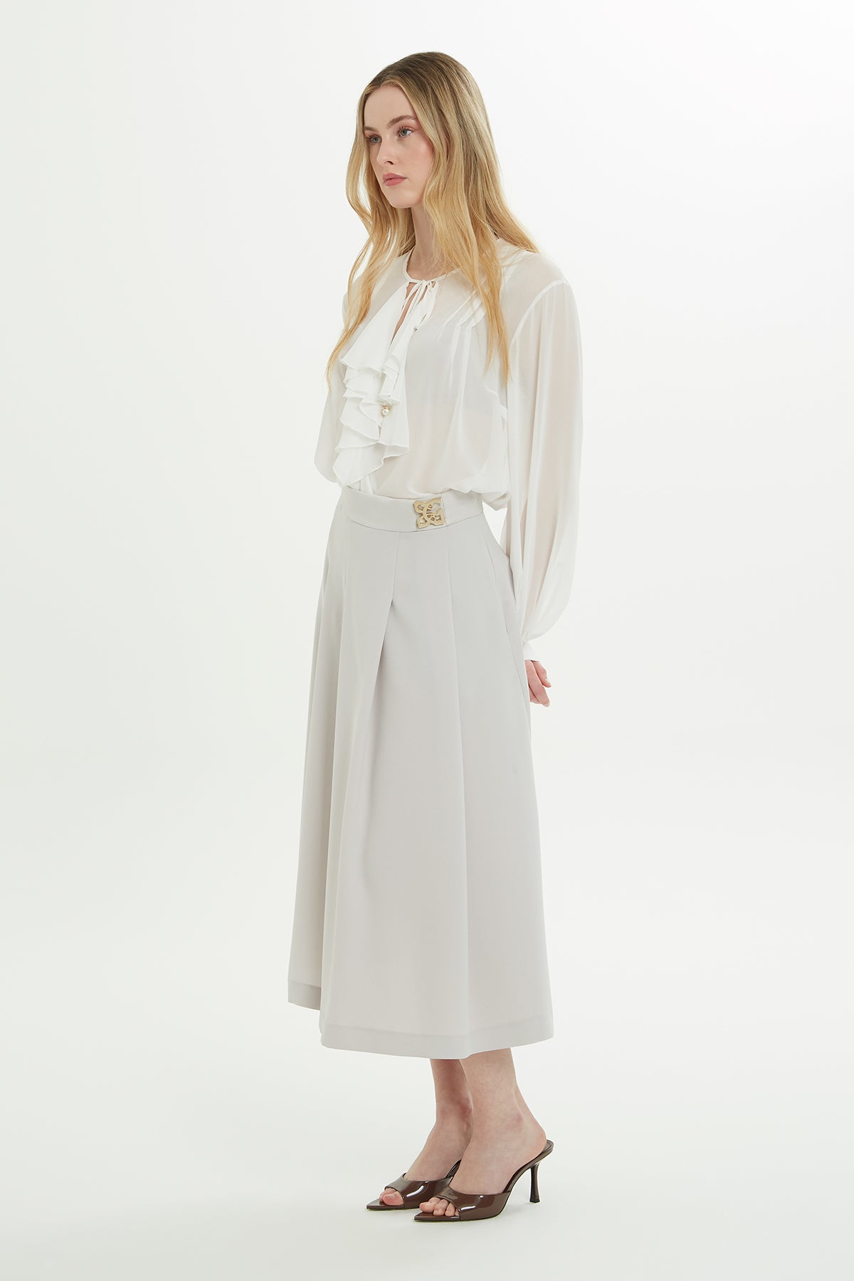 Pili Katlamalı Astarlı Midi Etek