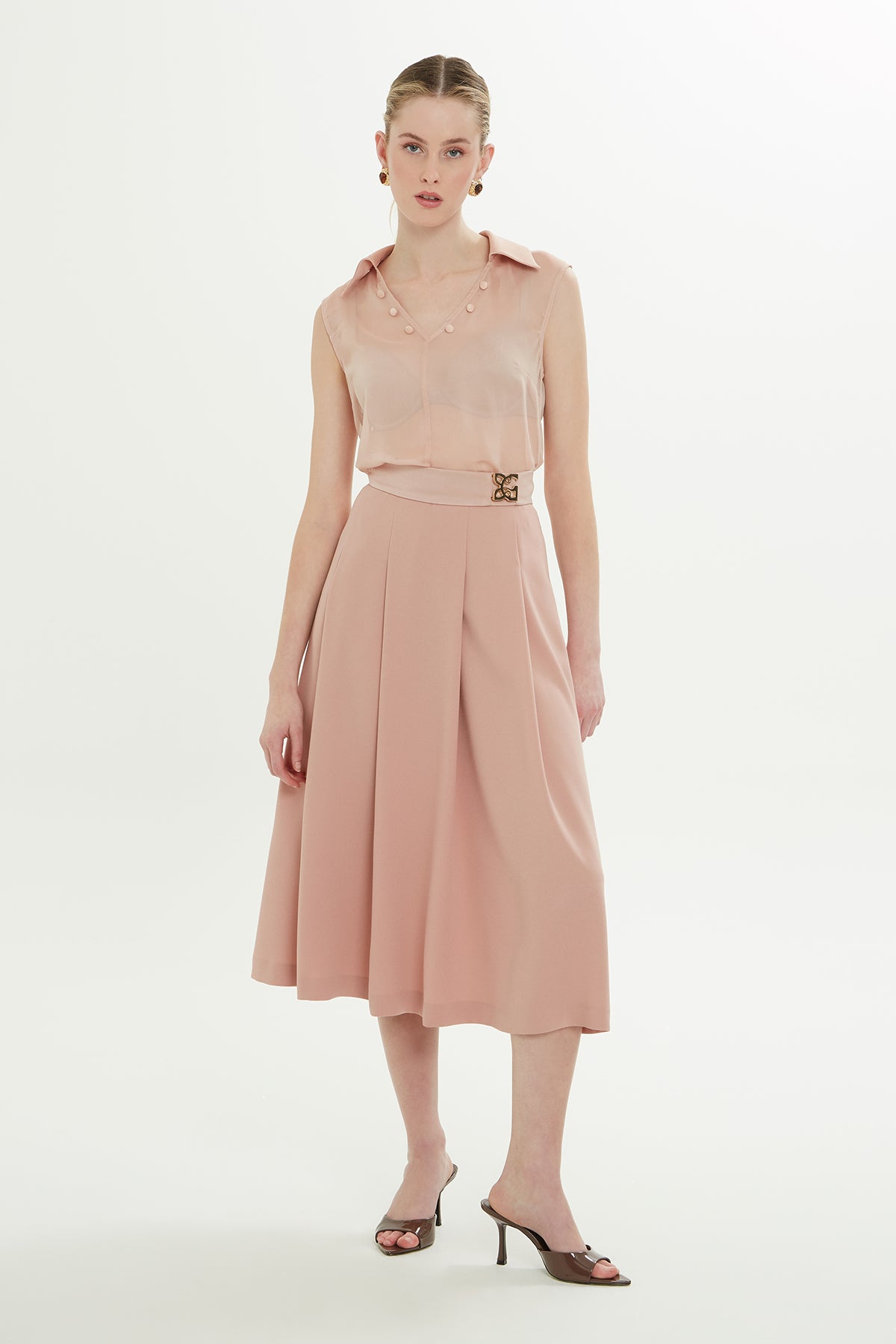 Pili Katlamalı Astarlı Midi Etek