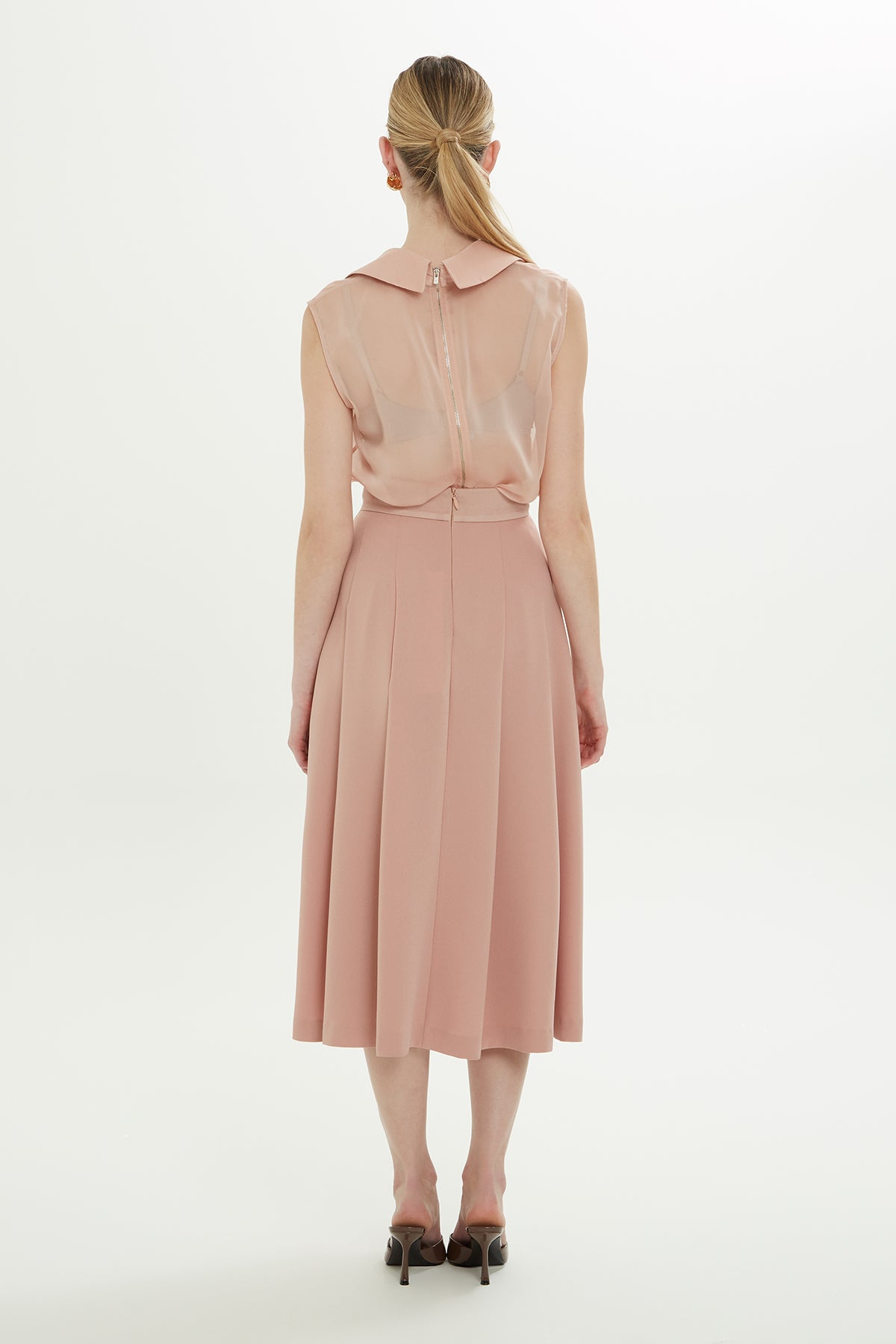 Pili Katlamalı Astarlı Midi Etek