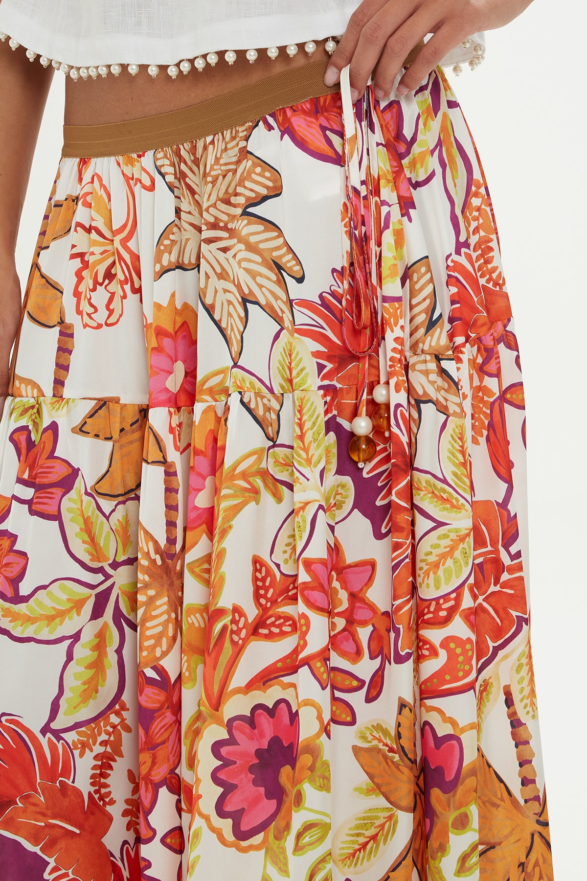 Çiçek Desenli Renkli Midi Etek