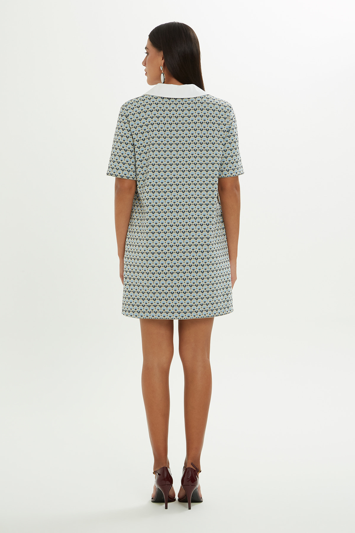 Polo Yakalı Desenli Mini Elbise