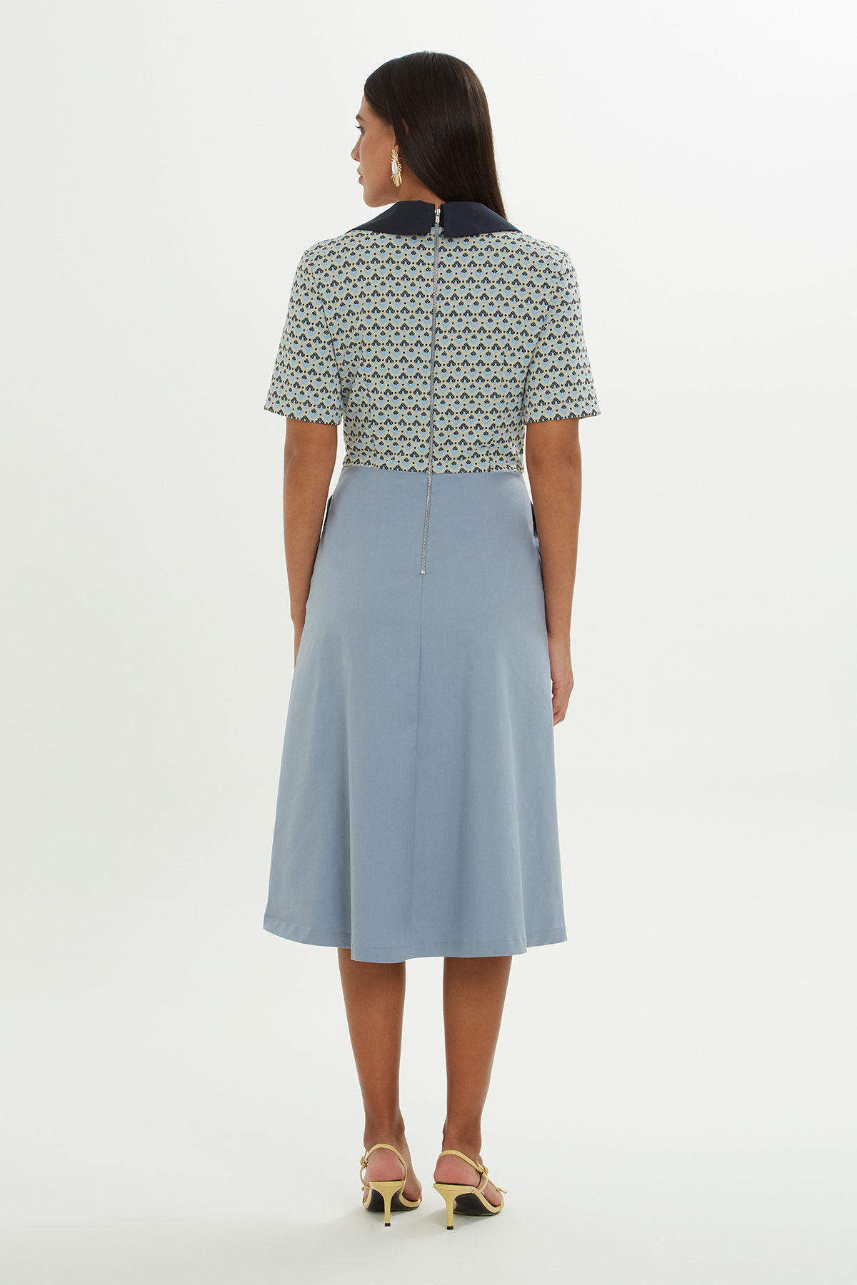 Üst Bedeni Desenli Midi Elbise