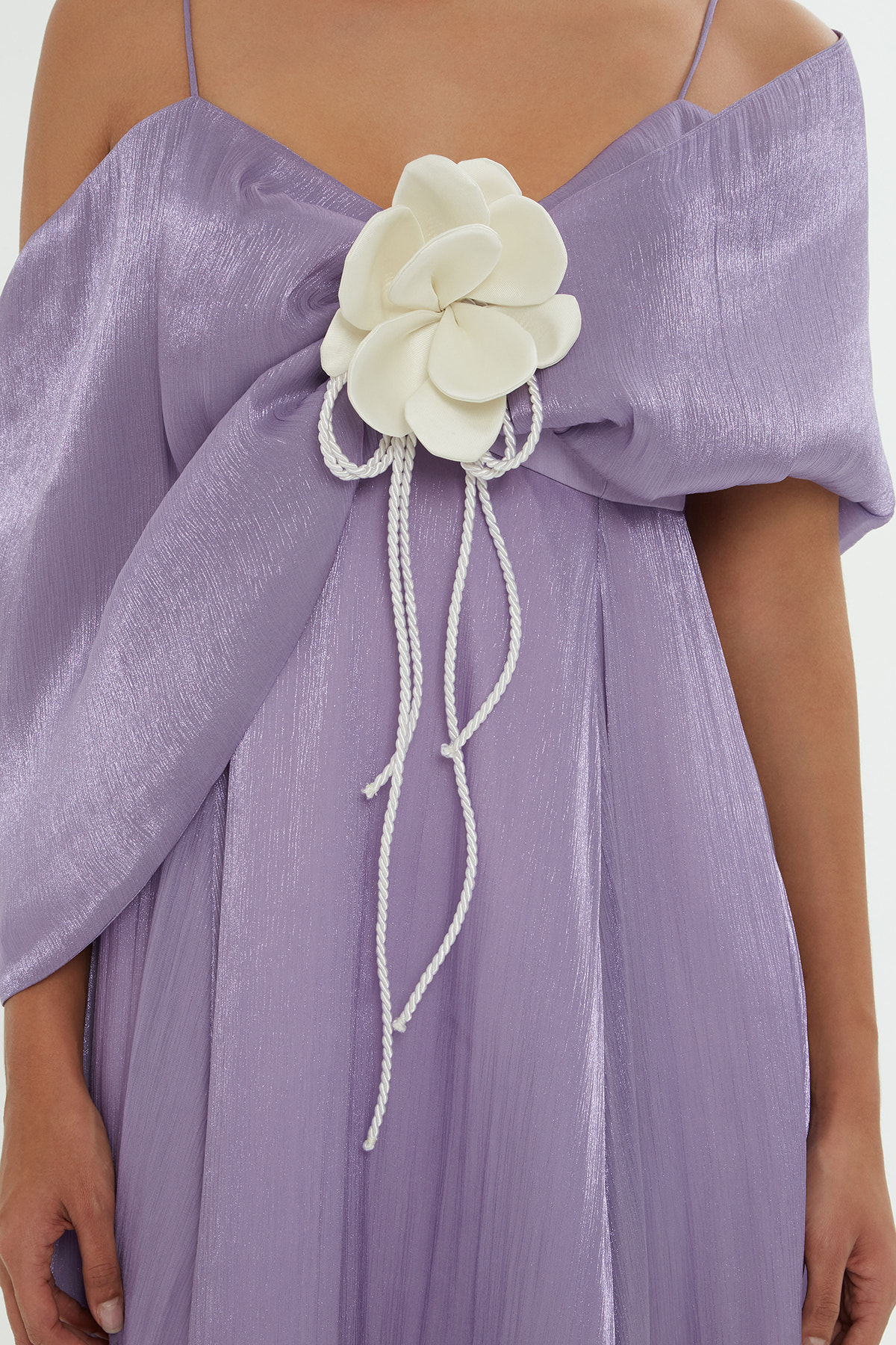 Omuz Drapeli Uzun Elbise