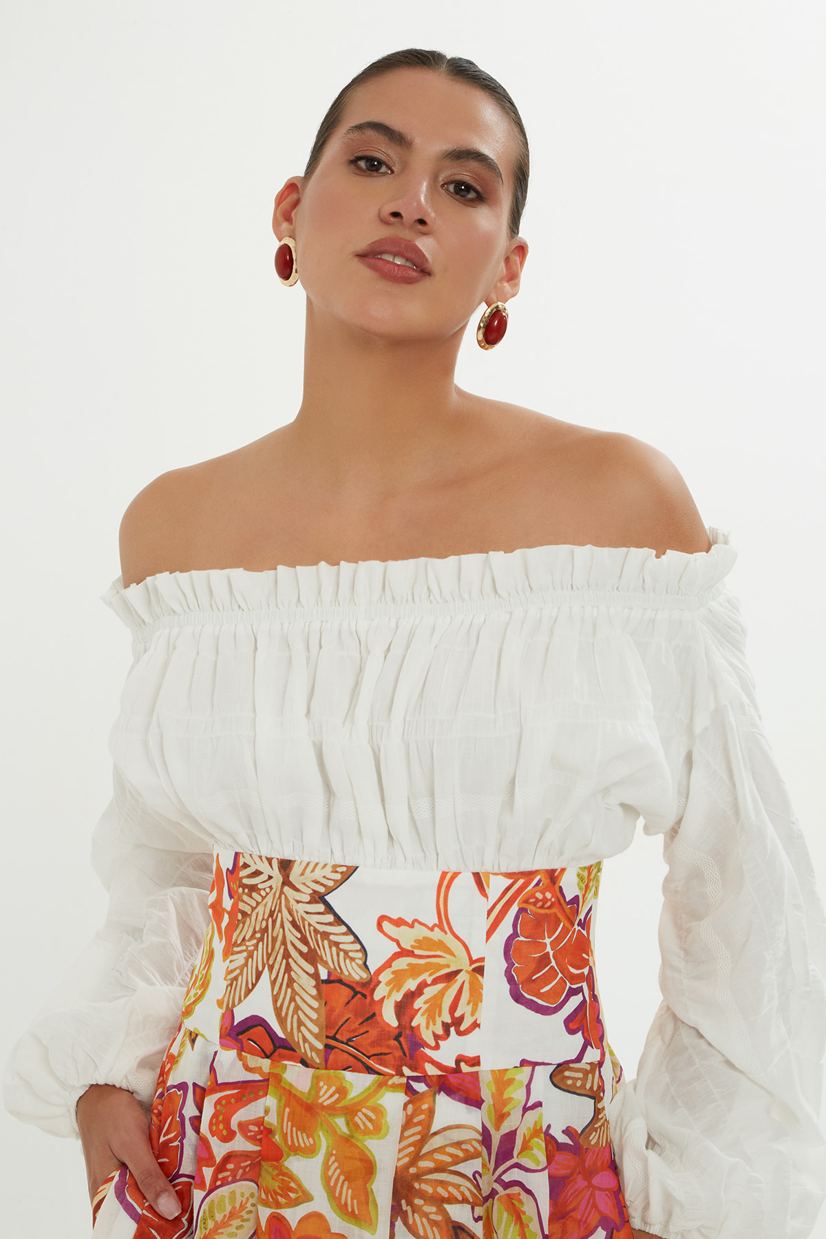 Korsajlı Desenli Uzun Elbise