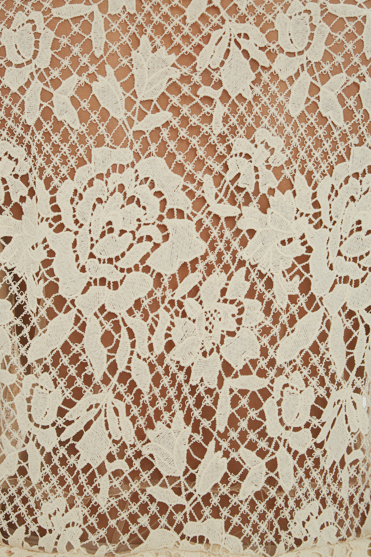 Üstü Dantelli Kısa Kollu Kemik Midi Elbise