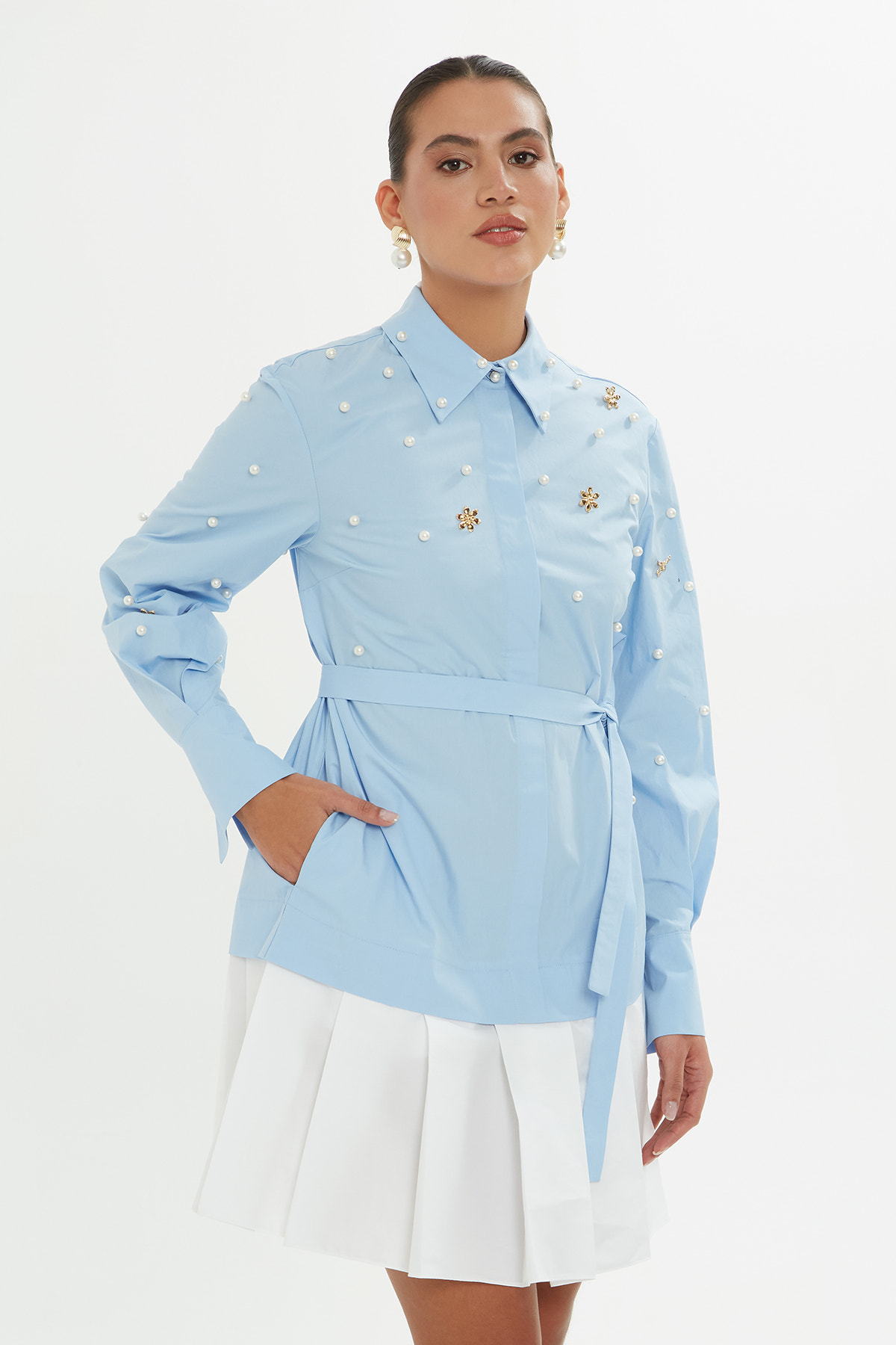 Etek Ucu Pili Kaşeli Mini Elbise