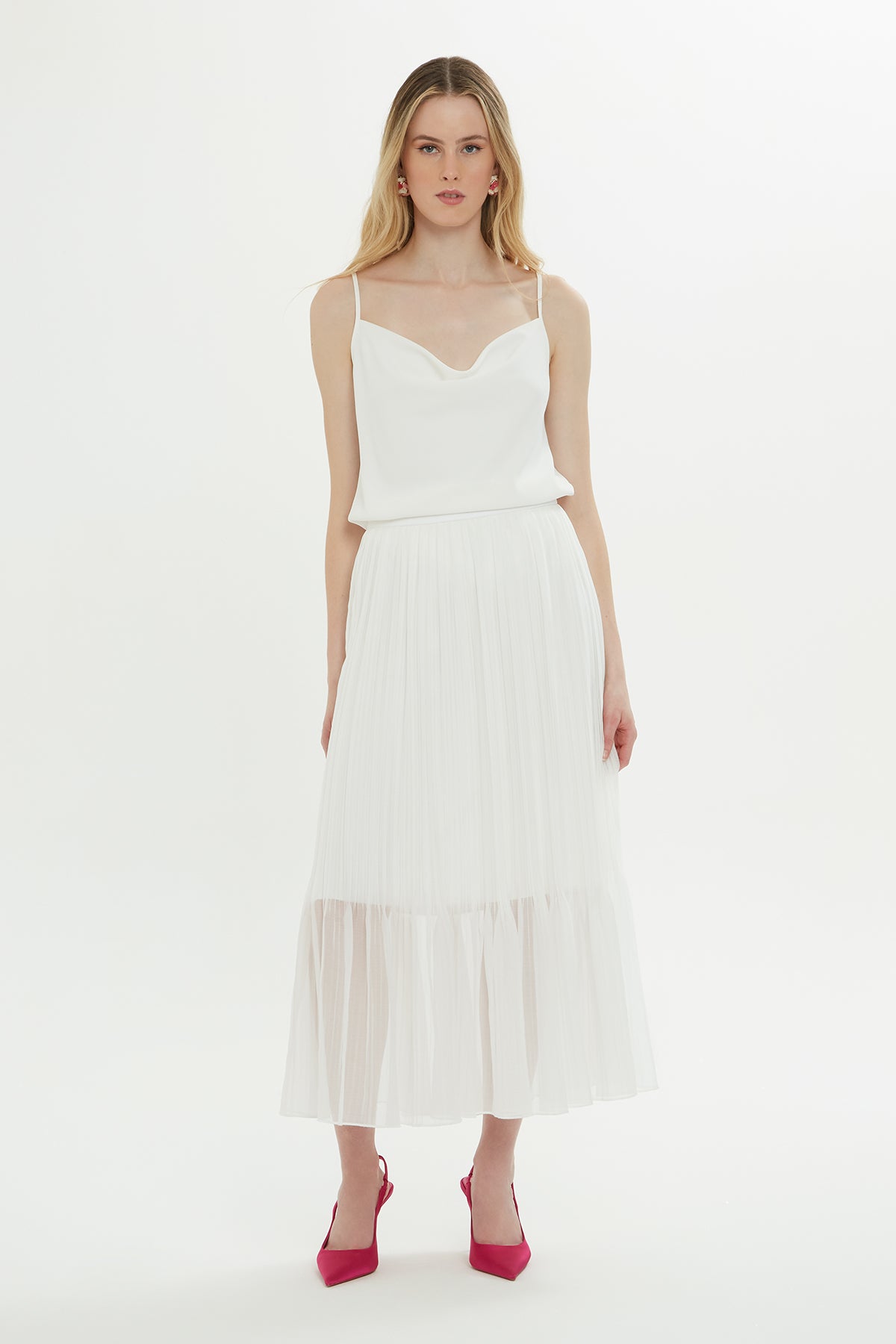 Pliseli Midi Boy Astarlı Etek