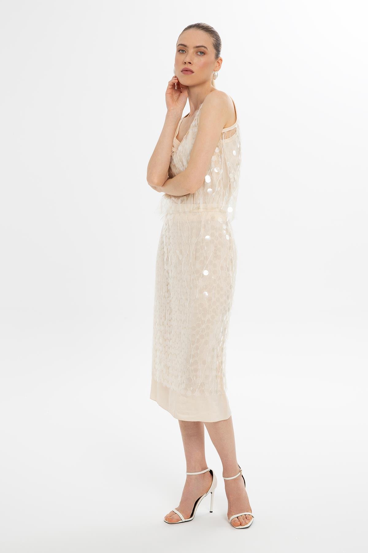 Payetli Kolsuz Kemik Bluz