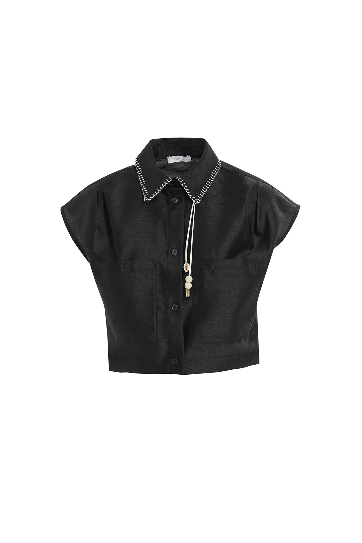 Aksesuar Detaylı Cepli Crop Gömlek