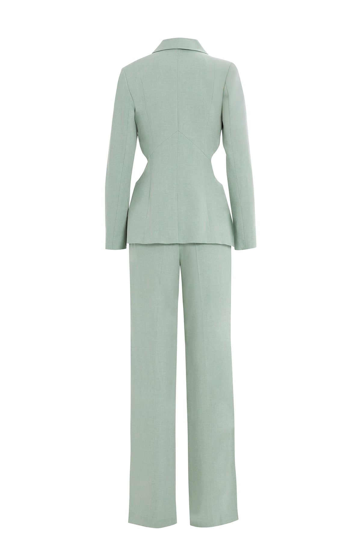 Beli Pencere Detaylı Mono Kapama Ceketli Ve Bol Pantolonlu Takım