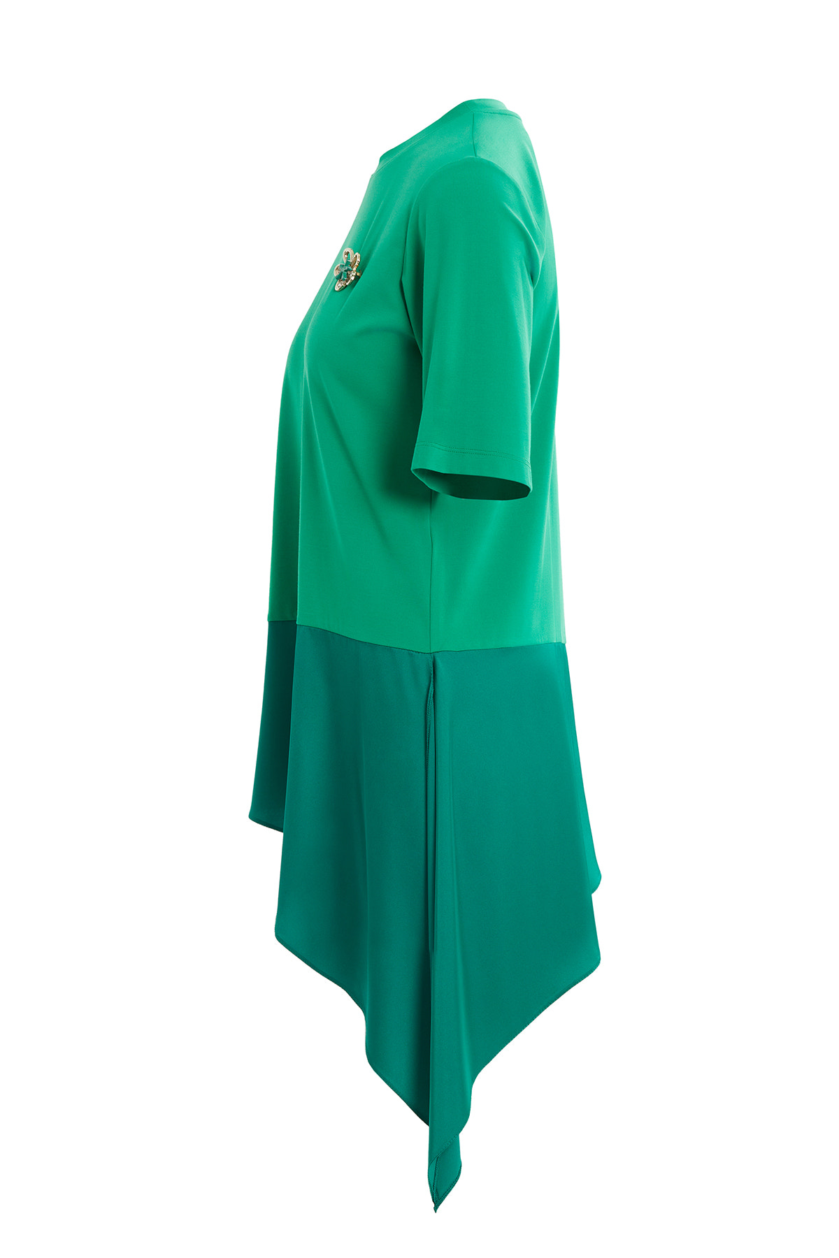 Saten Kumaş Garnili Örme T-Shirt