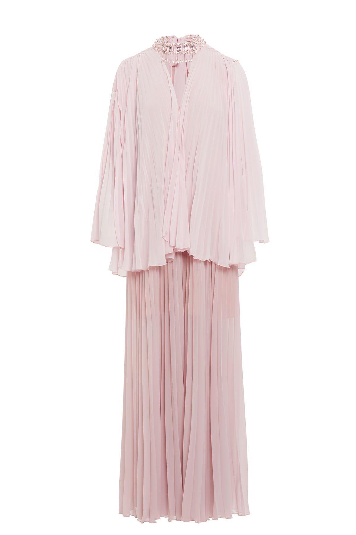 Pelerin Detaylı Piliseli Uzun Elbise