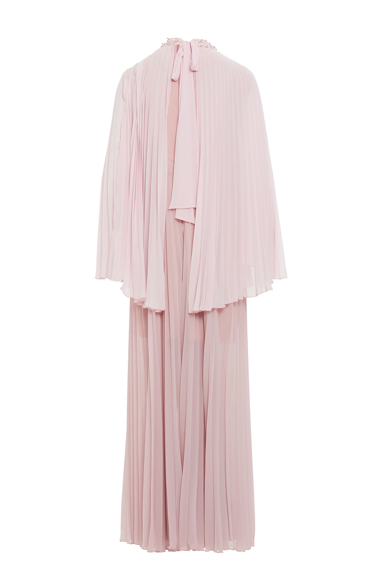 Pelerin Detaylı Piliseli Uzun Elbise