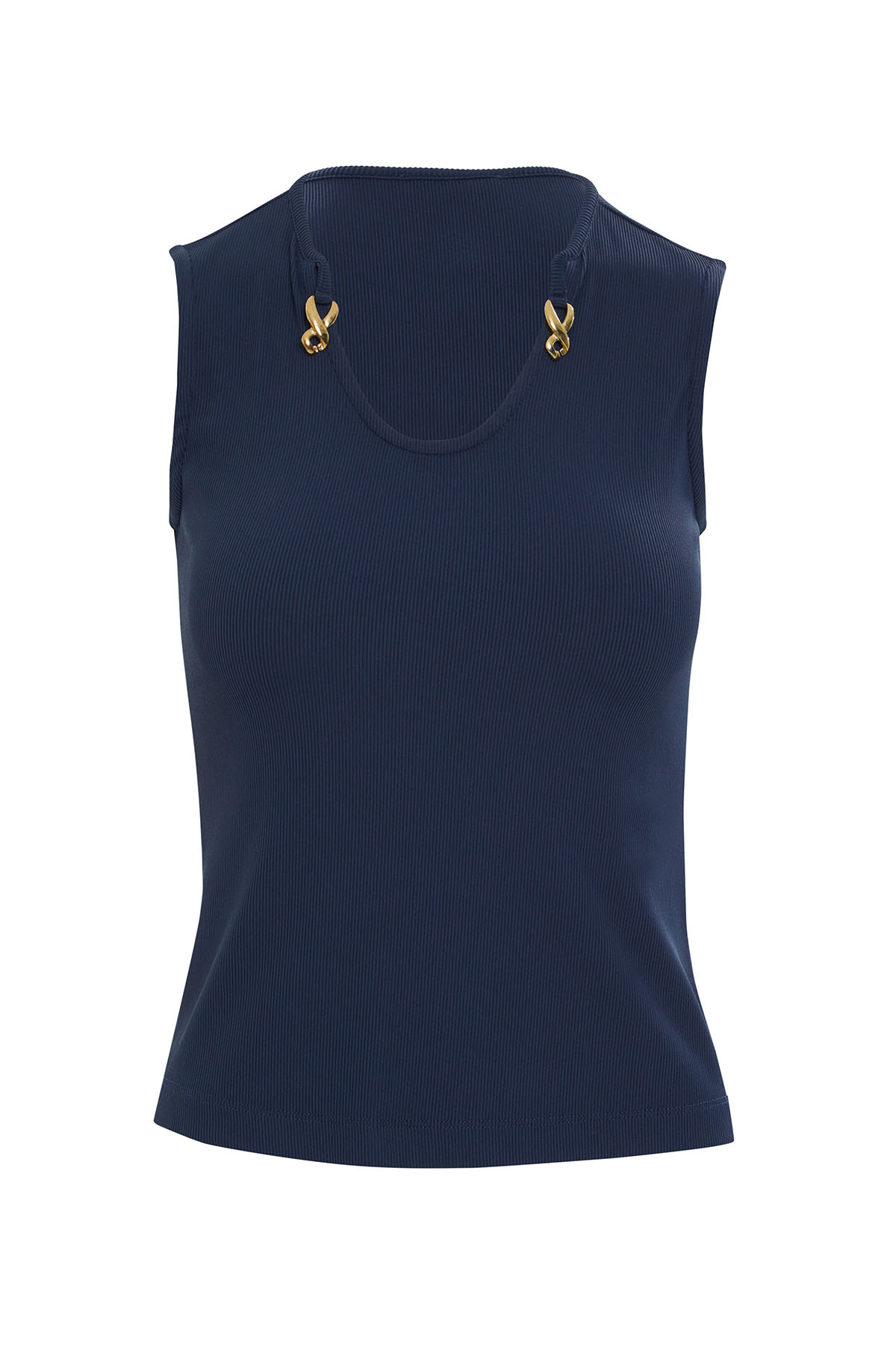 Yaka Aksesuar Detaylı Kolsuz Bluz