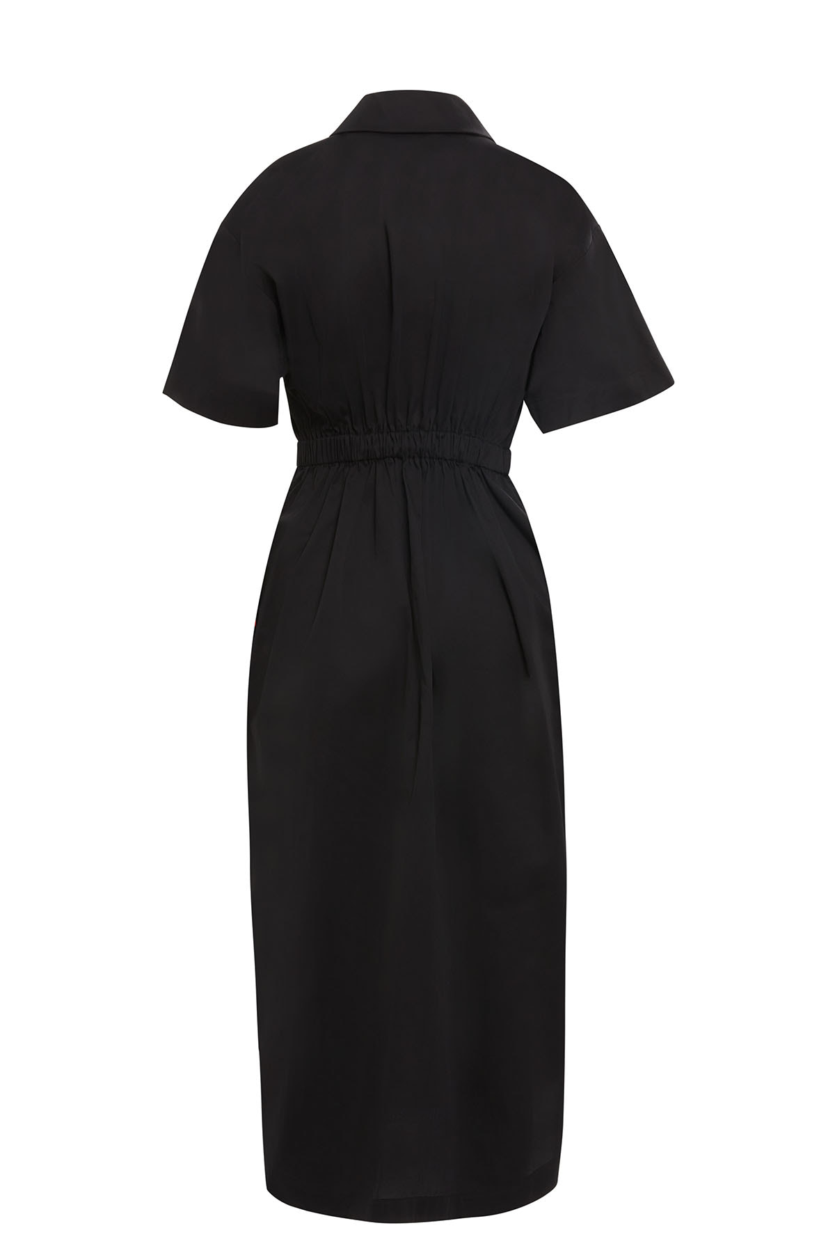 Kısa Kollu Nakışlı Siyah Midi Elbise