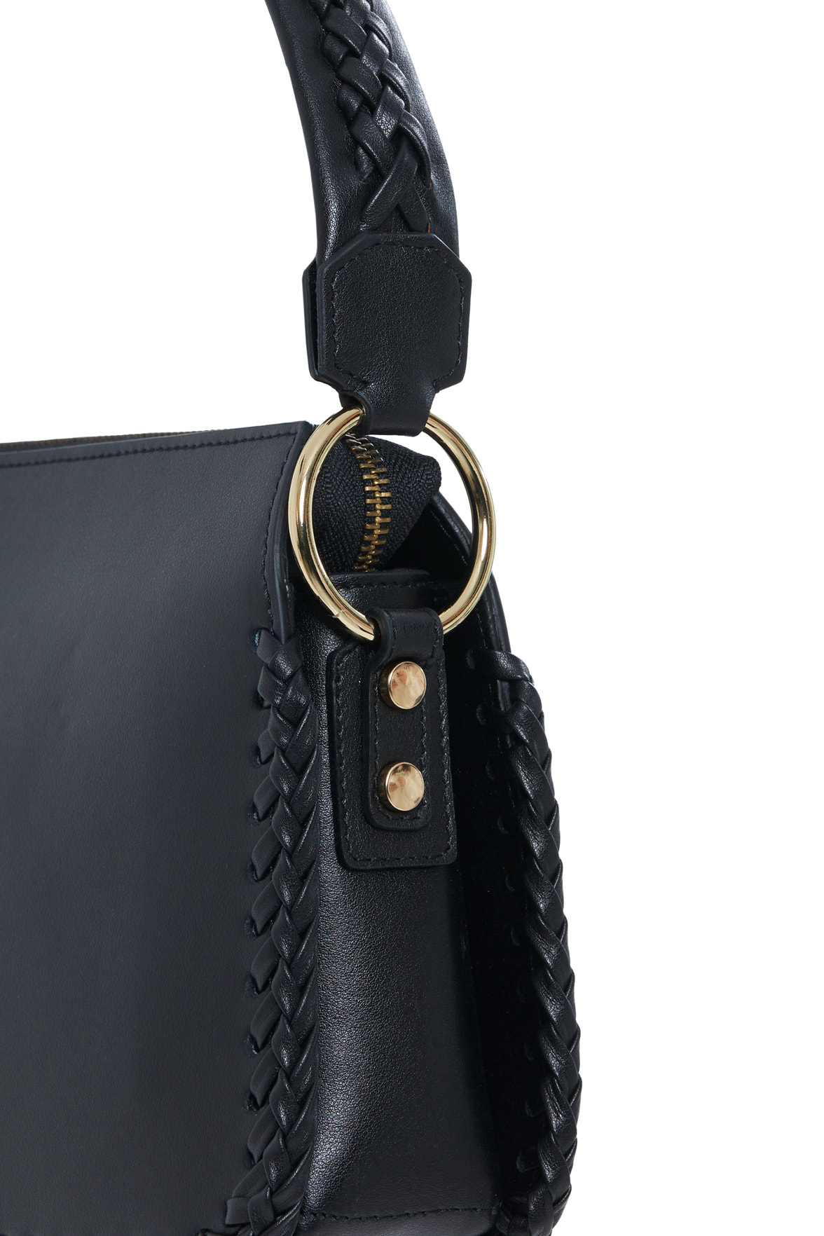 Örgü Detayli Yeşil Deri El Çantasi