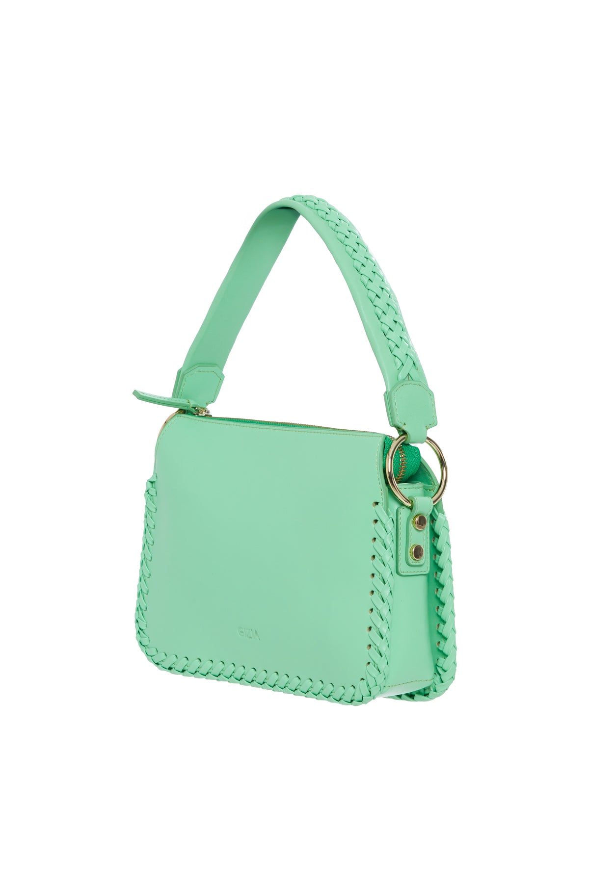 Örgü Detayli Yeşil Deri El Çantasi