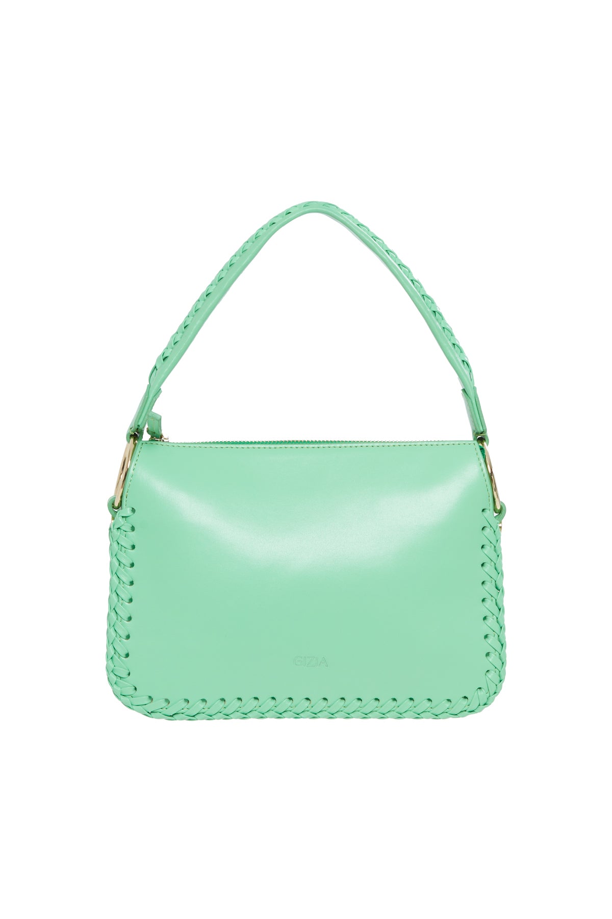 Örgü Detayli Yeşil Deri El Çantasi
