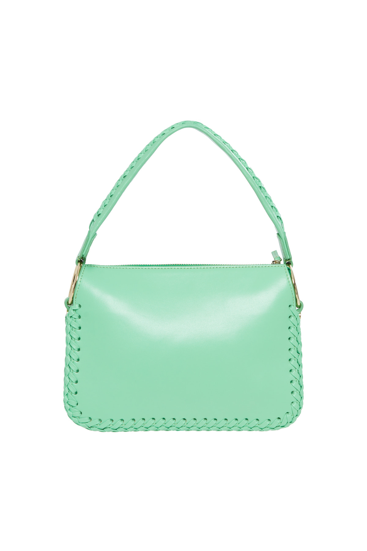 Örgü Detayli Yeşil Deri El Çantasi