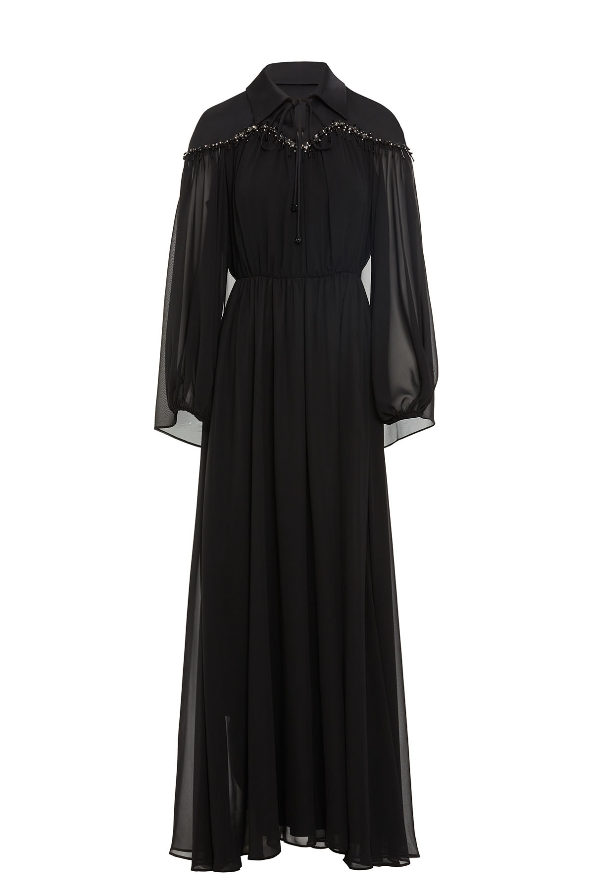 Gömlek Yakalı Robası İşlemeli Uzun Elbise