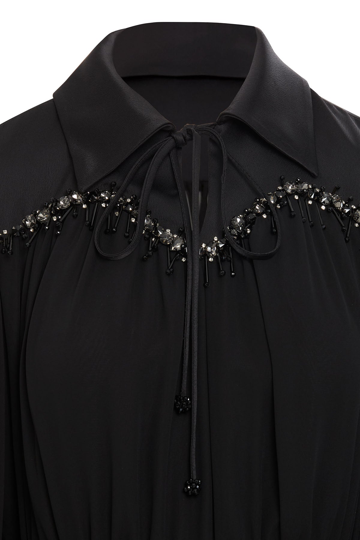 Gömlek Yakalı Robası İşlemeli Uzun Elbise