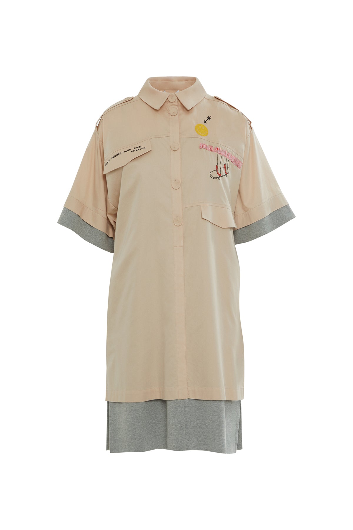 Nakış Detaylı Poplin Karışık Gömlek Elbise