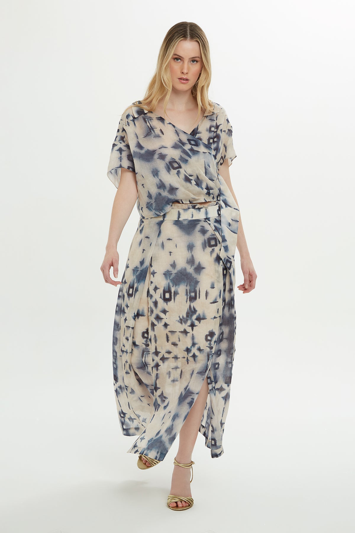 Arkası Fermuarlı Desenli Midi Etek