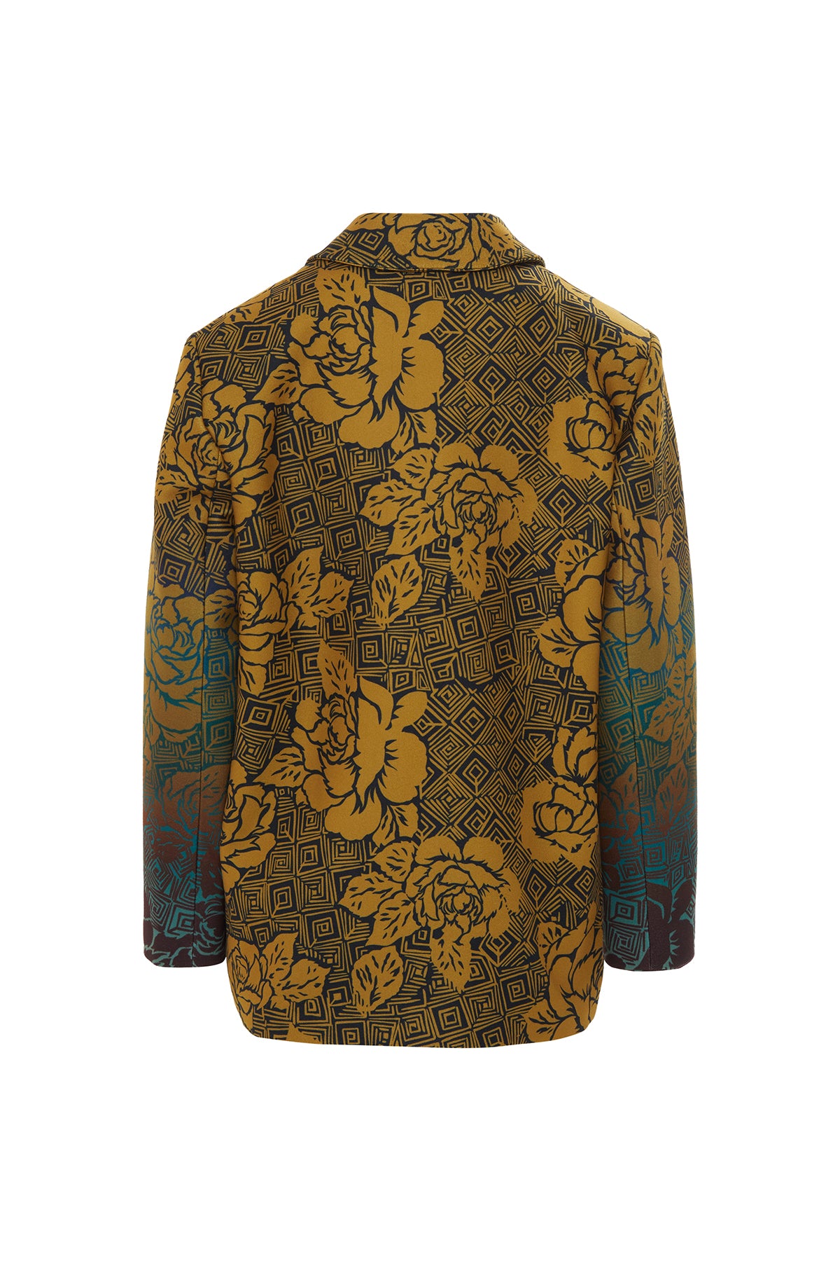Gül Desenli Oversize Kesim Safran Kaşe Ceket