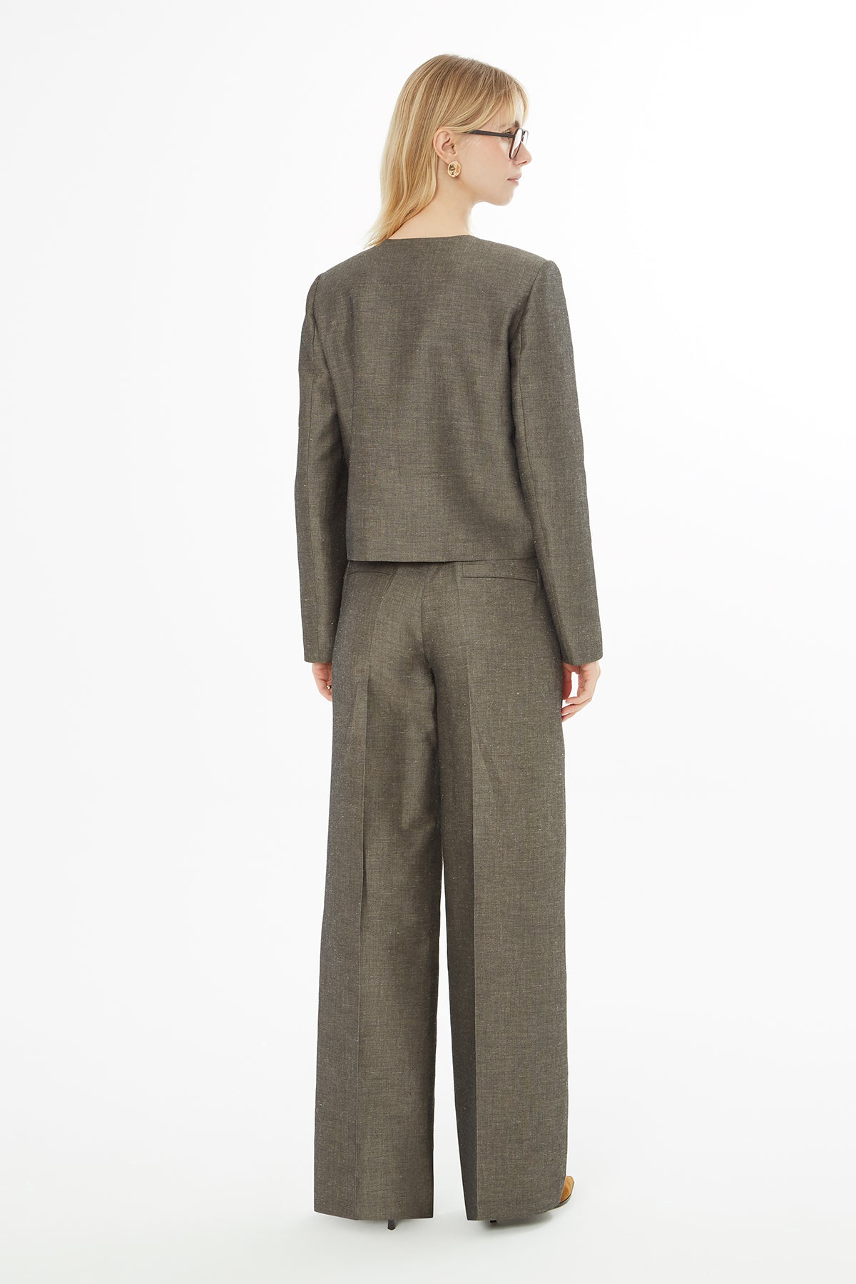 Yakası Zincirli Ceket Ve Palazzo Pantolonlu Takım