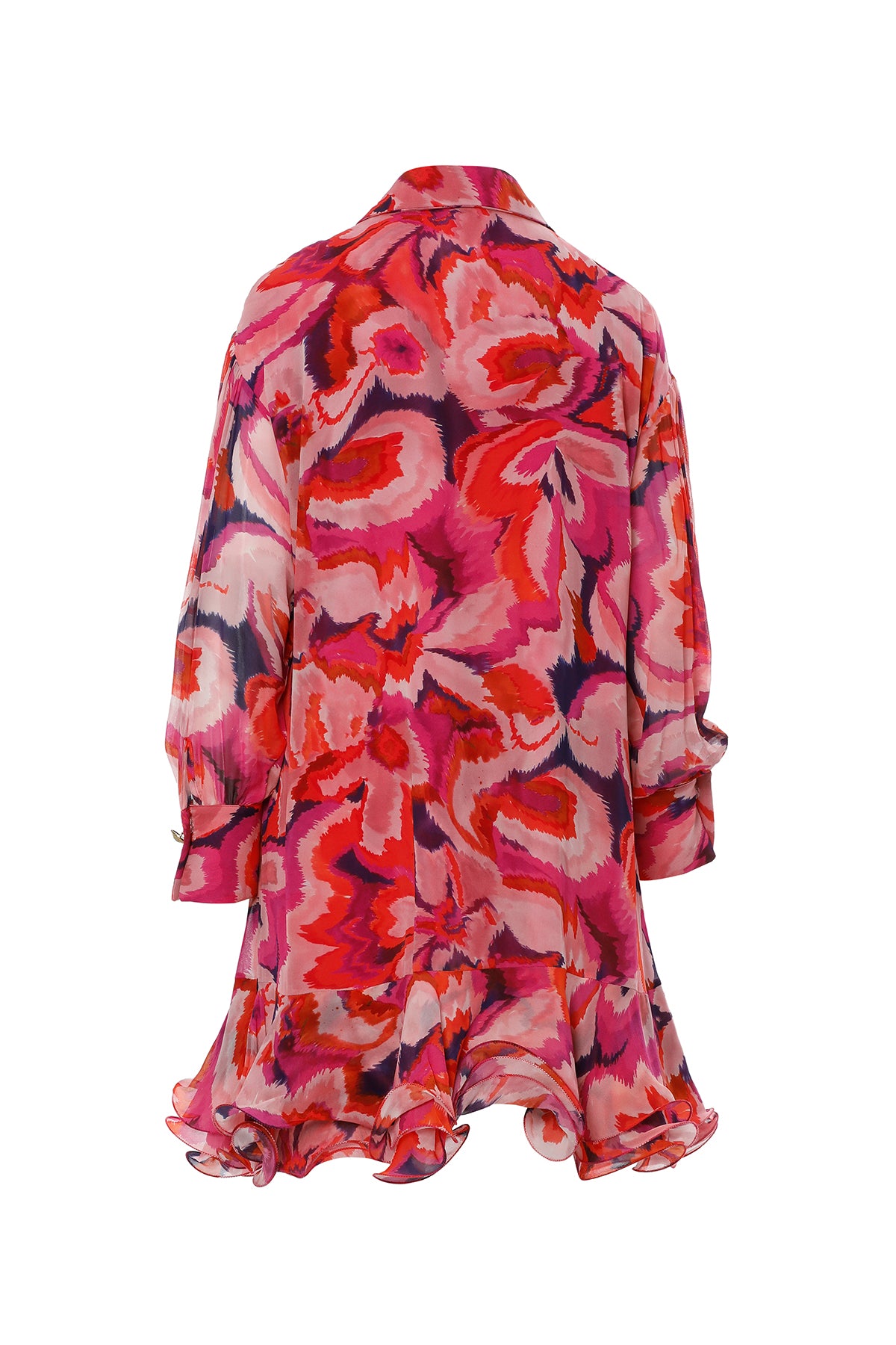 Etek Ucu Fırfırlı Desenli Şifon Mini Elbise