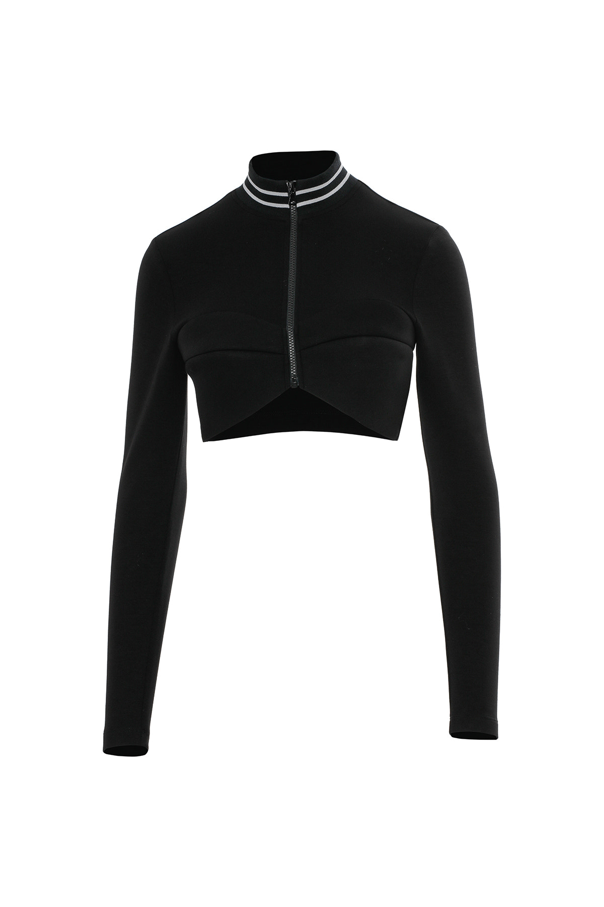 Yakası Triko Bantlı Fermuarlı Crop