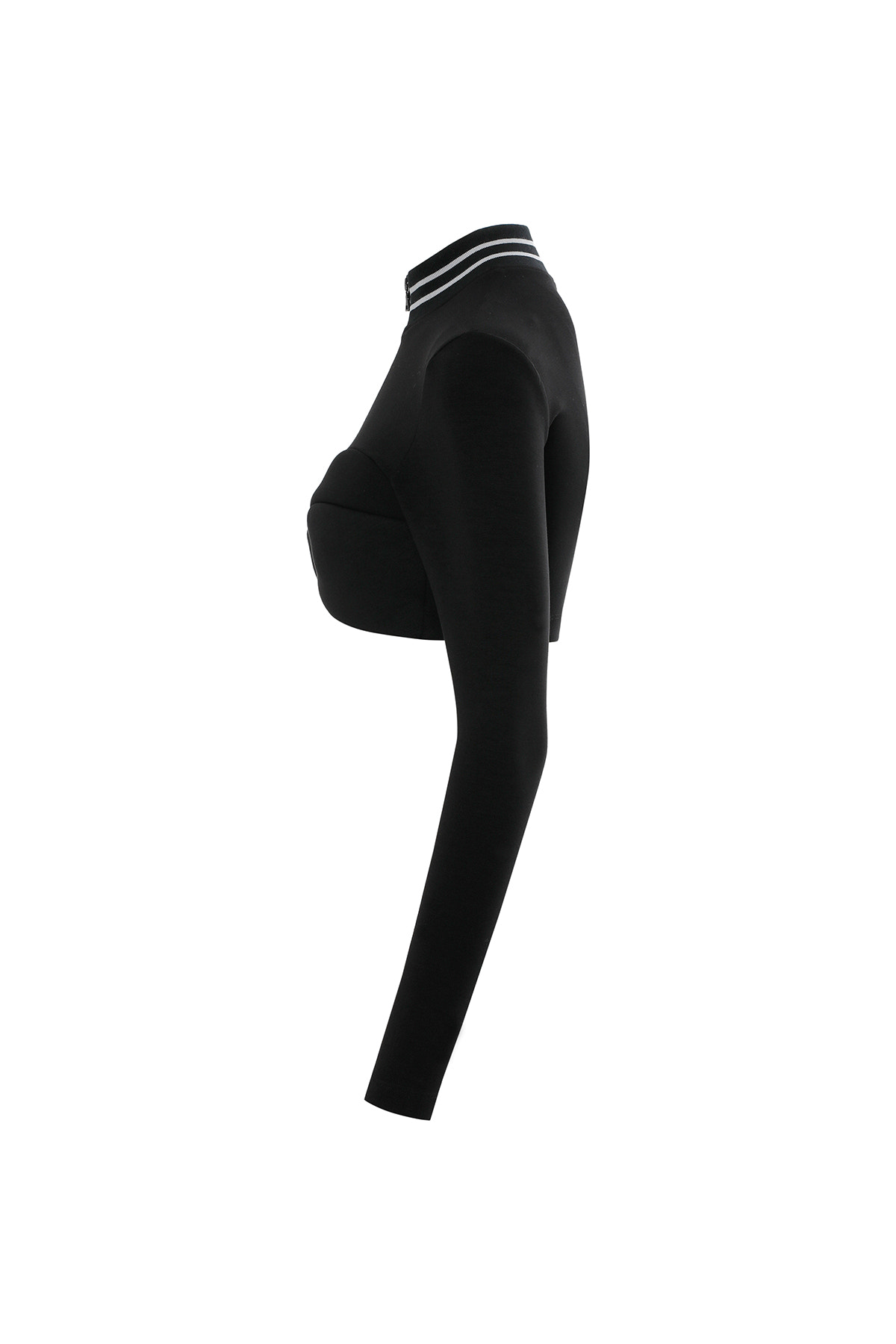 Yakası Triko Bantlı Fermuarlı Crop