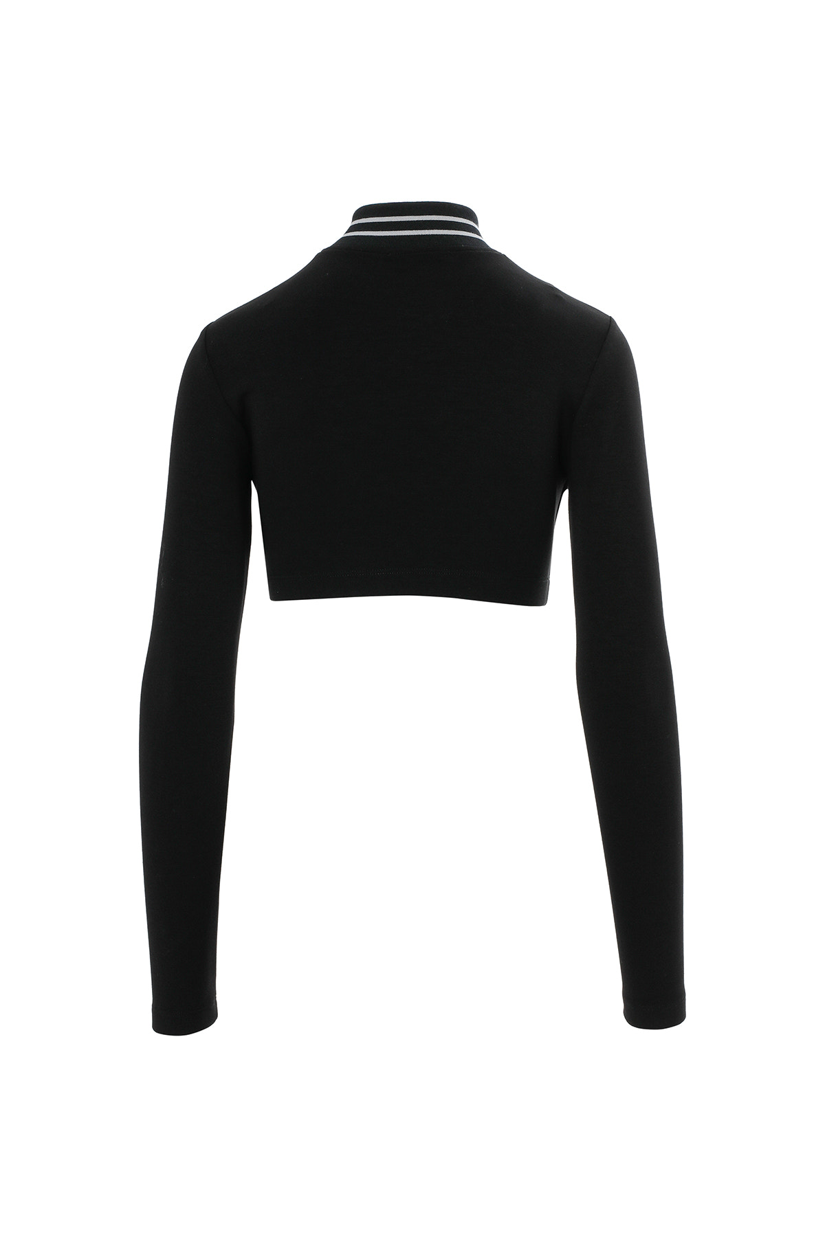 Yakası Triko Bantlı Fermuarlı Crop