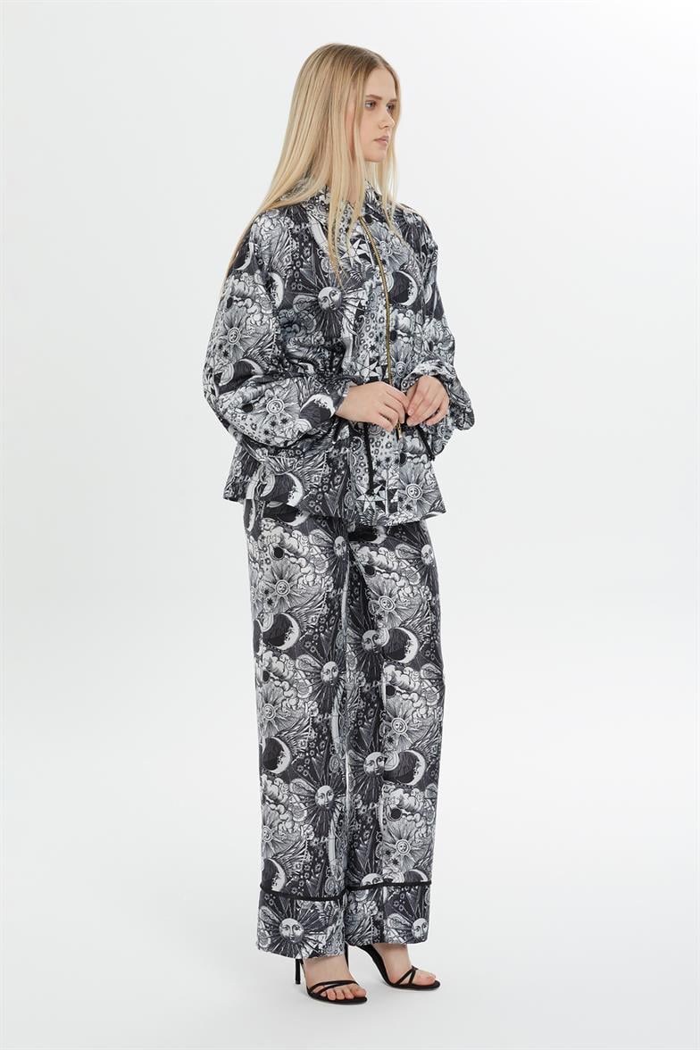 Kolları Büzgülü Desenli Salaş Takım