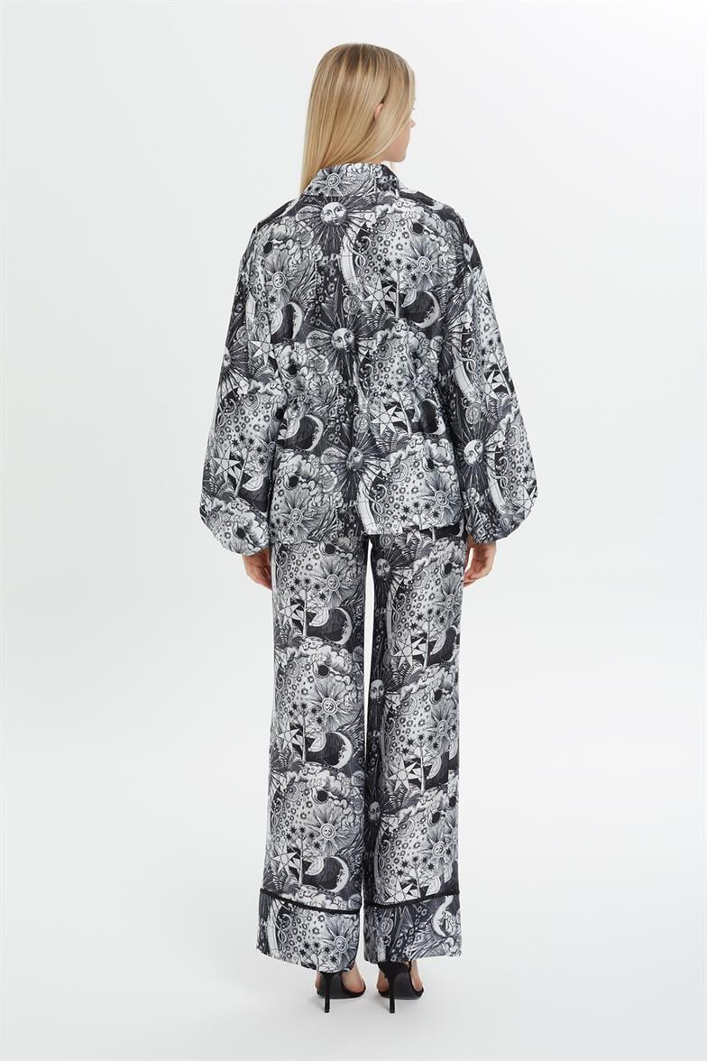 Kolları Büzgülü Desenli Salaş Takım