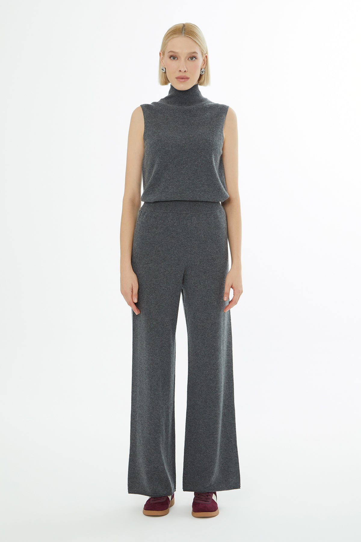 Beli Lastikli Geniş Paça Triko Pantolon