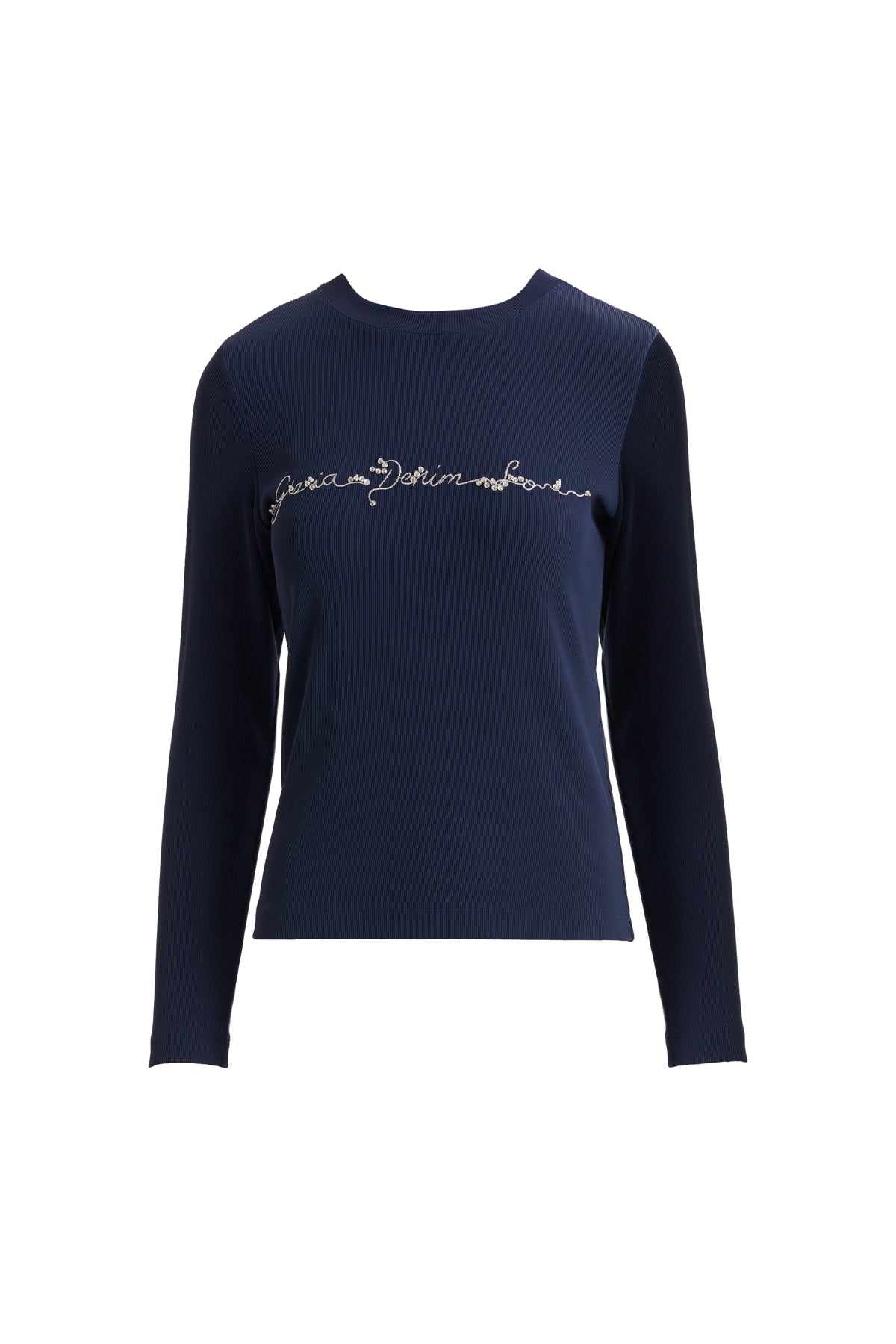 Simli Nakış Detaylı Ve İşlemeli Lacivert T-shirt