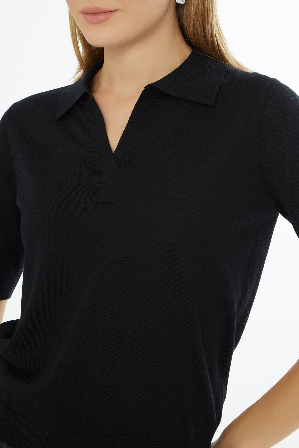 Polo Yaka Yün Karışımlı Triko Kazak