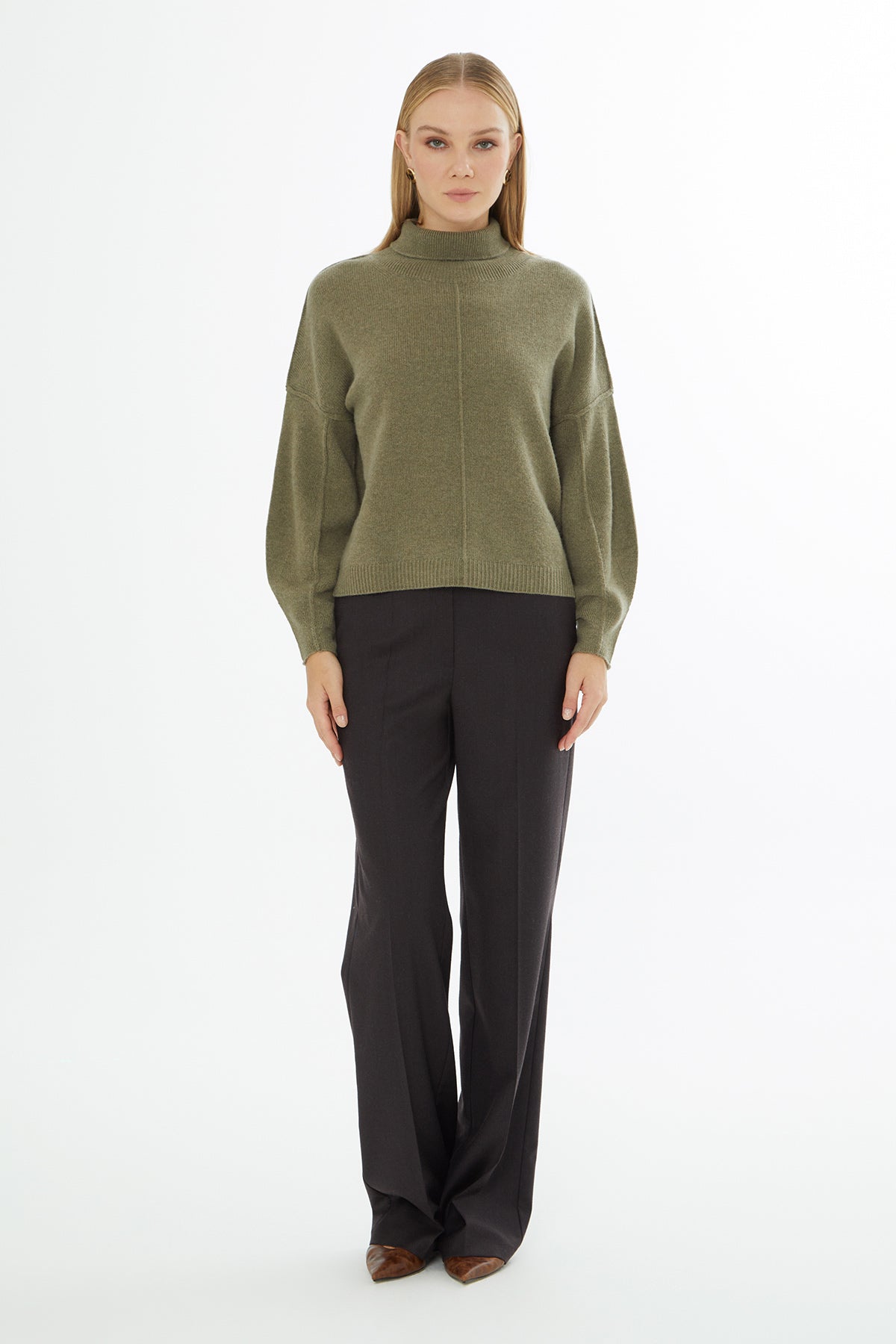 Boğazlı Uzun Kollu Yün Karışımlı Kazak