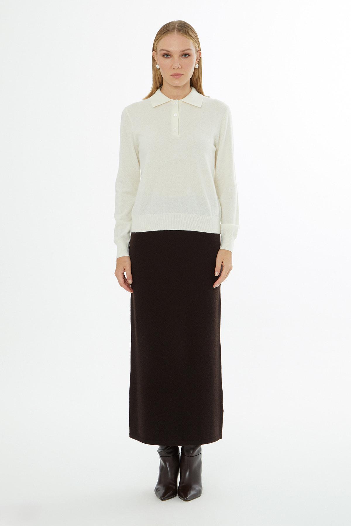 Gömlek Yakalı Düğme Kapamalı Kazak