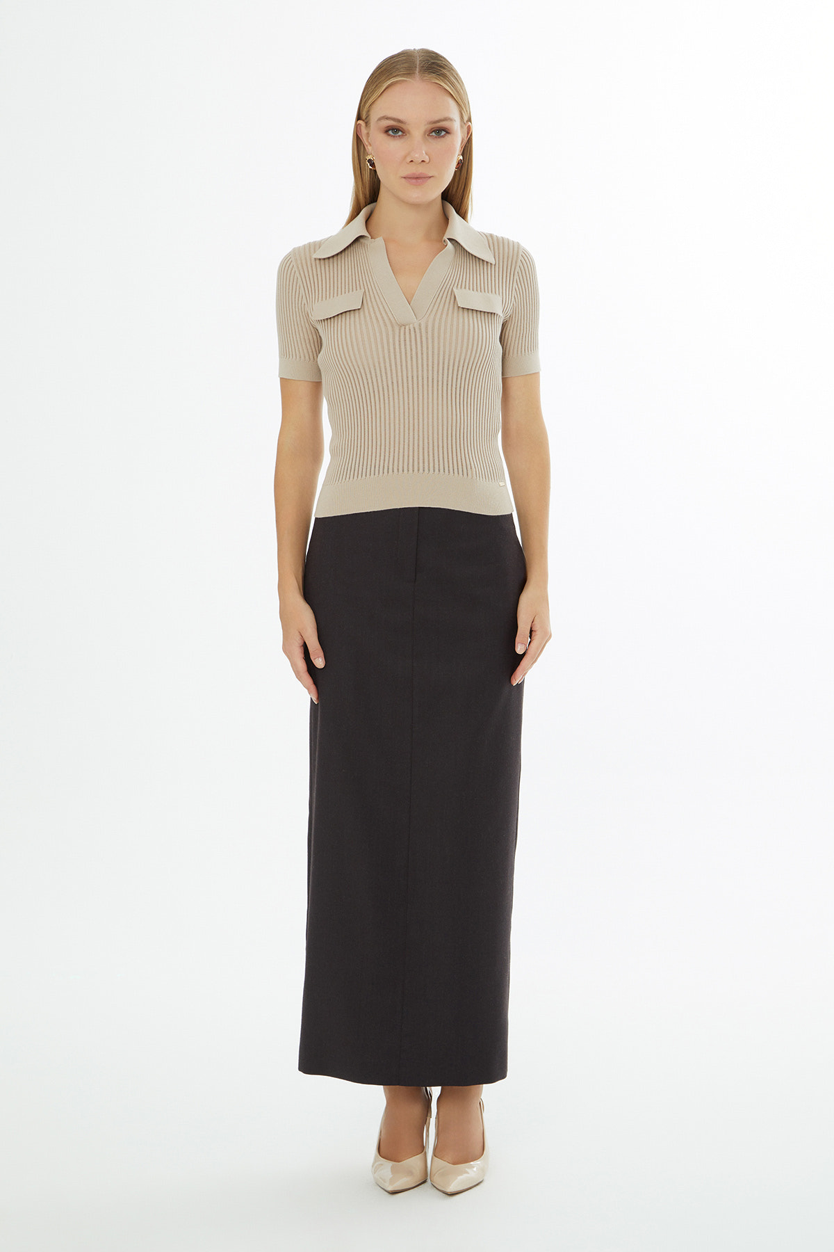 Gömlek Yaka Kısa Kollu Triko