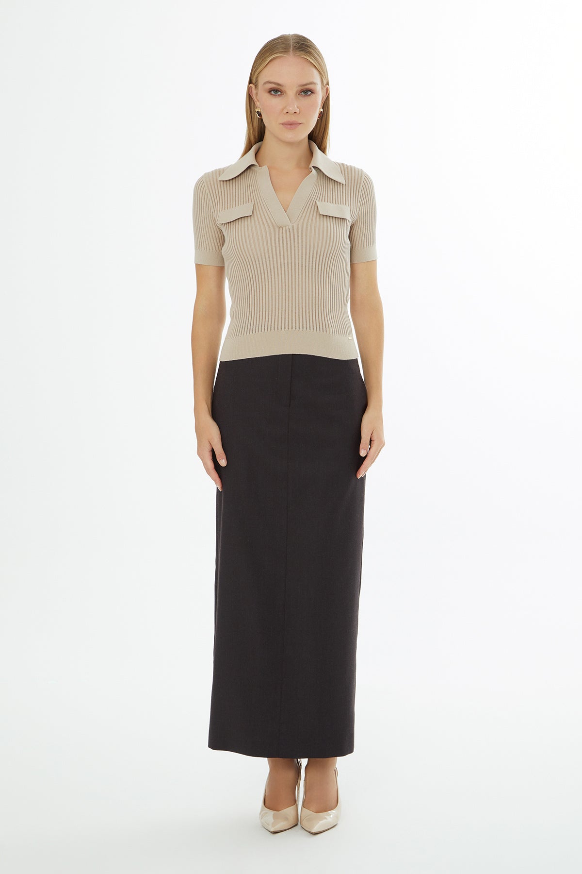 Gömlek Yaka Kısa Kollu Triko