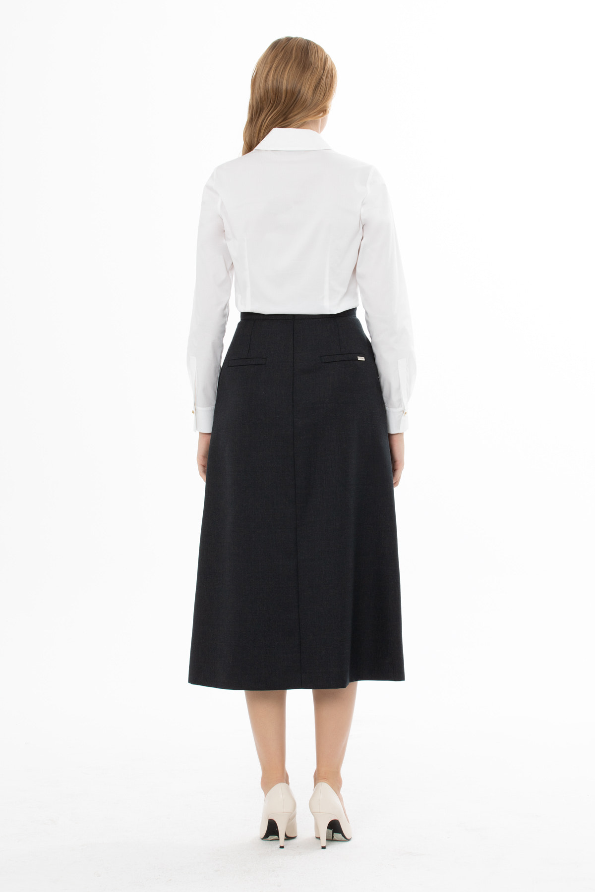 Arkası Fermuarlı Logo Detaylı Kadın Etek