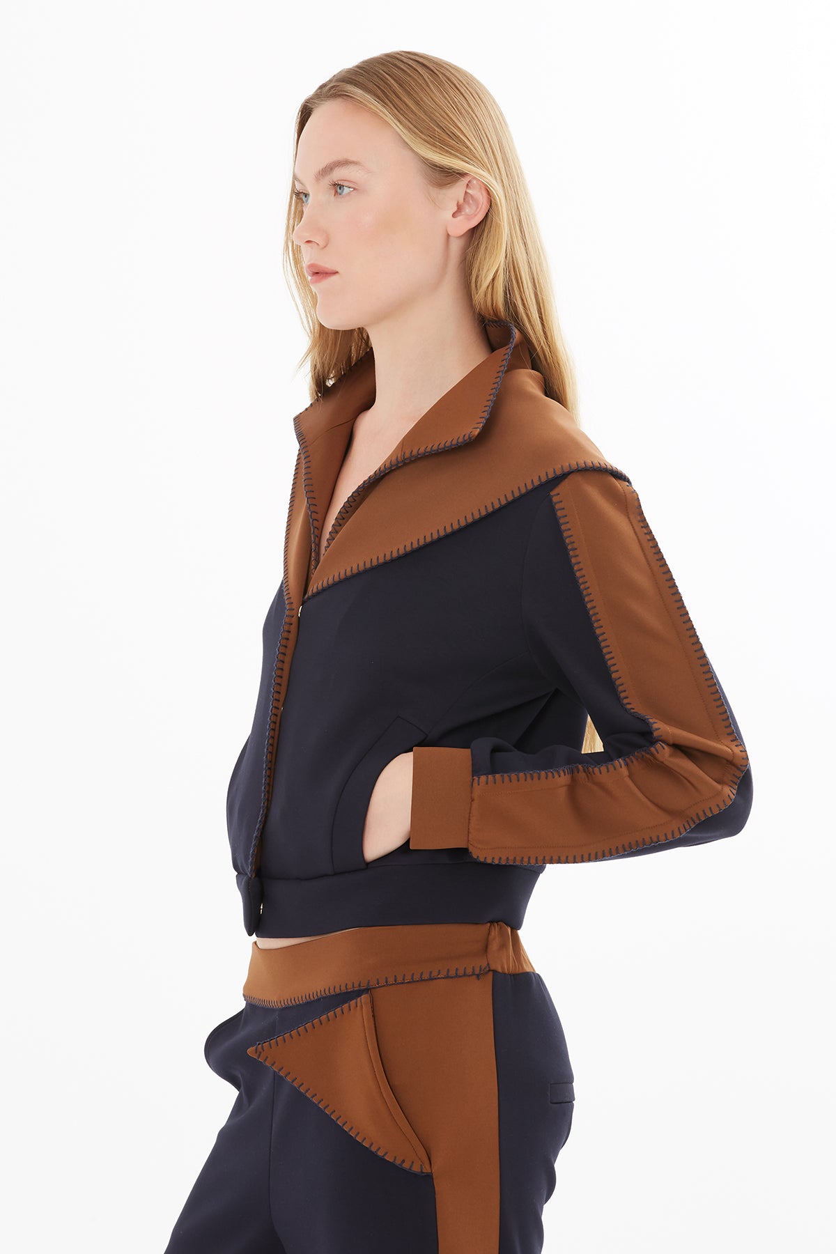 Çoban Dikişli Garnili Uzun Kollu Ceket