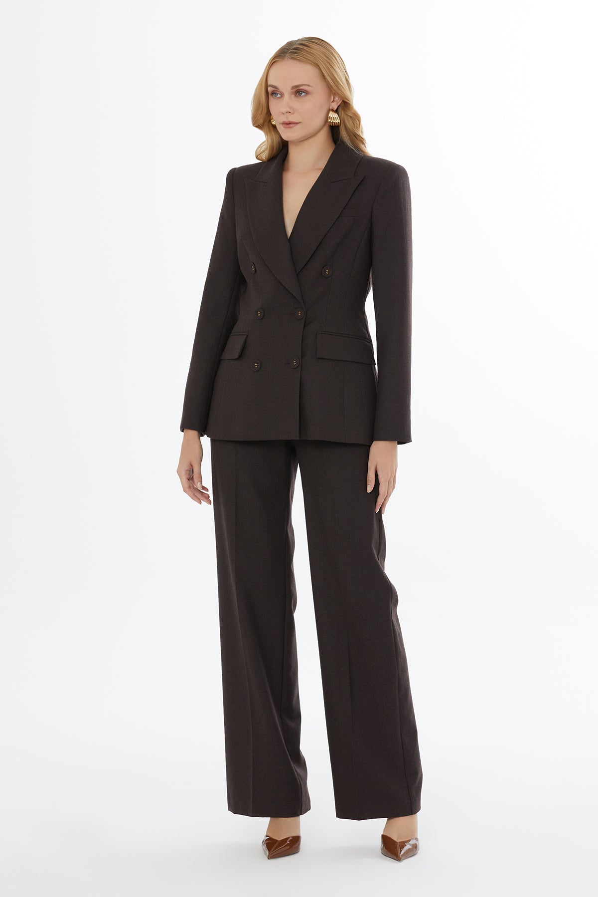 Önden Düğmeli Belden Oturtmalı Kadın Ceket