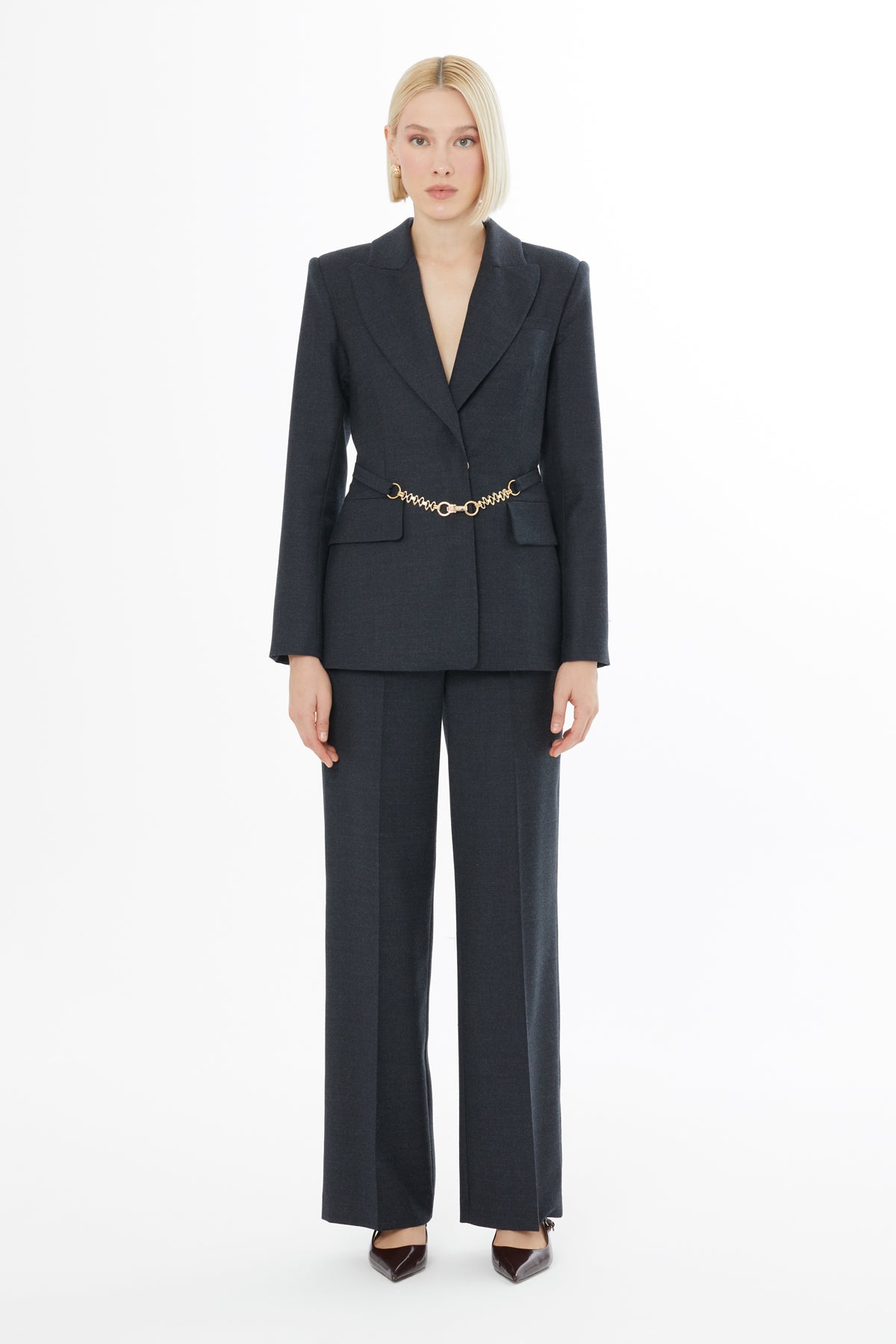 Önden Çıtçıtlı Zincir Aksesuarlı Ceket