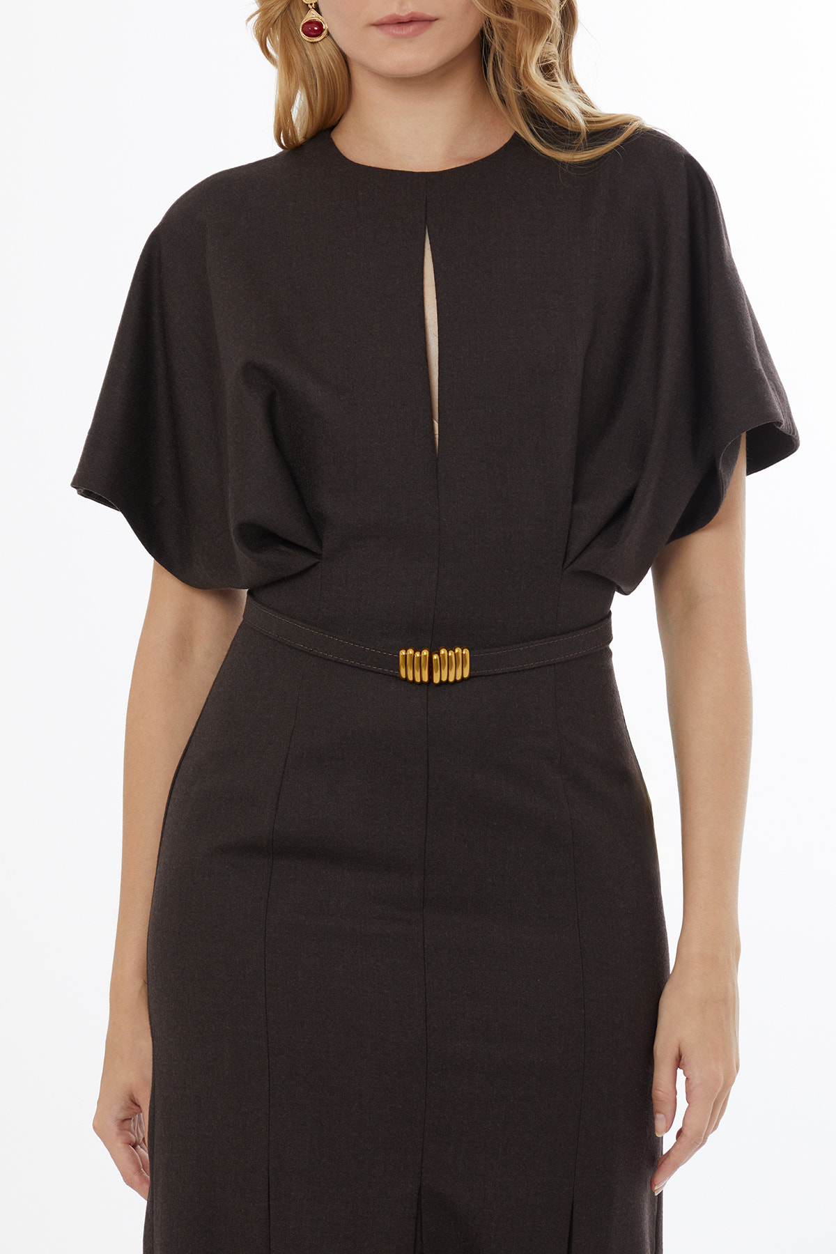 Bisiklet Yakalı Yarasa Kollu Gizli Fermuarlı Maxi Elbise