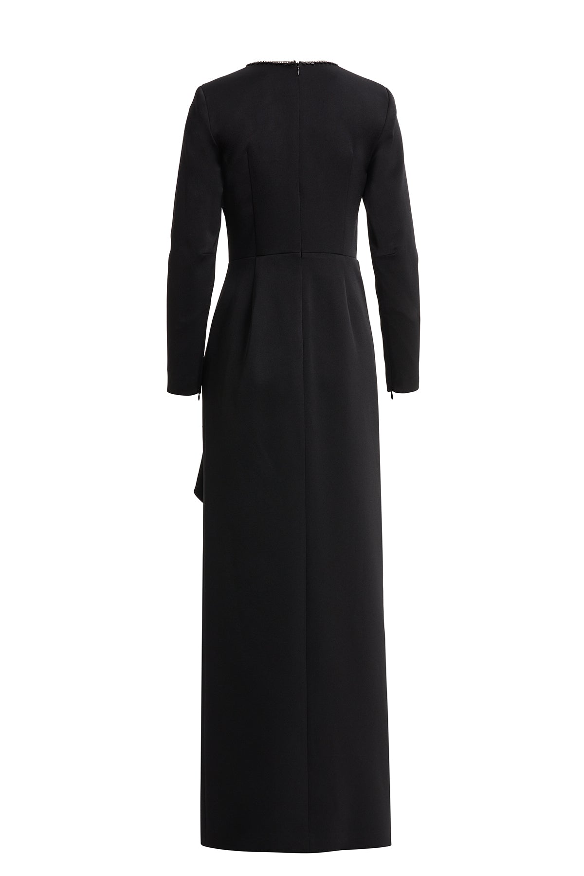 Volan Detaylı Taşlı Uzun Siyah Elbise