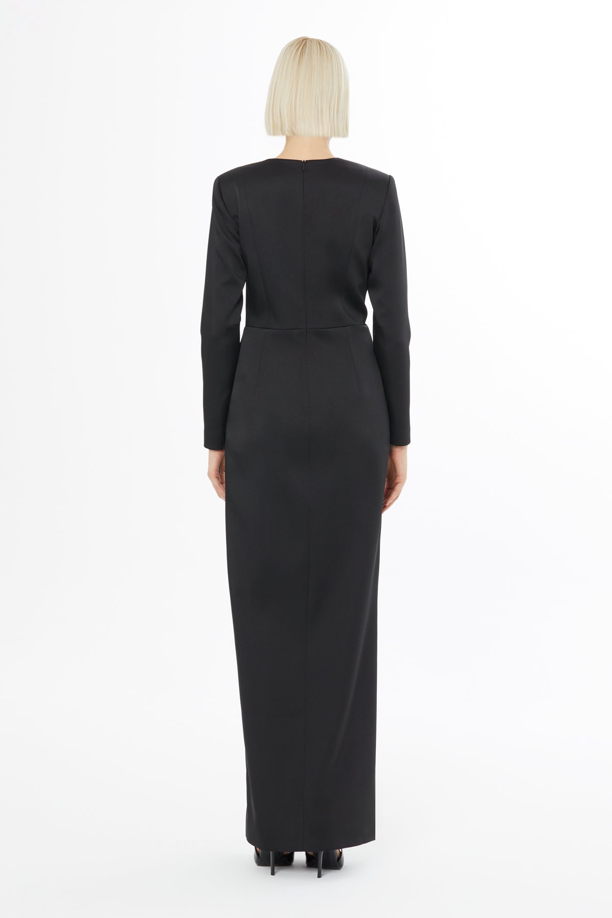 Boncuk İşlemeli Gizli Fermuarlı Uzun Elbise