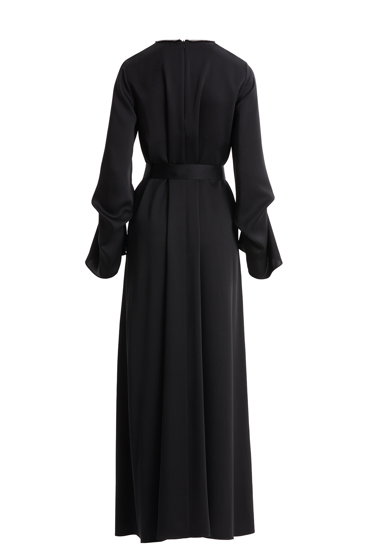 Seyyar Kuşaklı İşlemeli Siyah Elbise